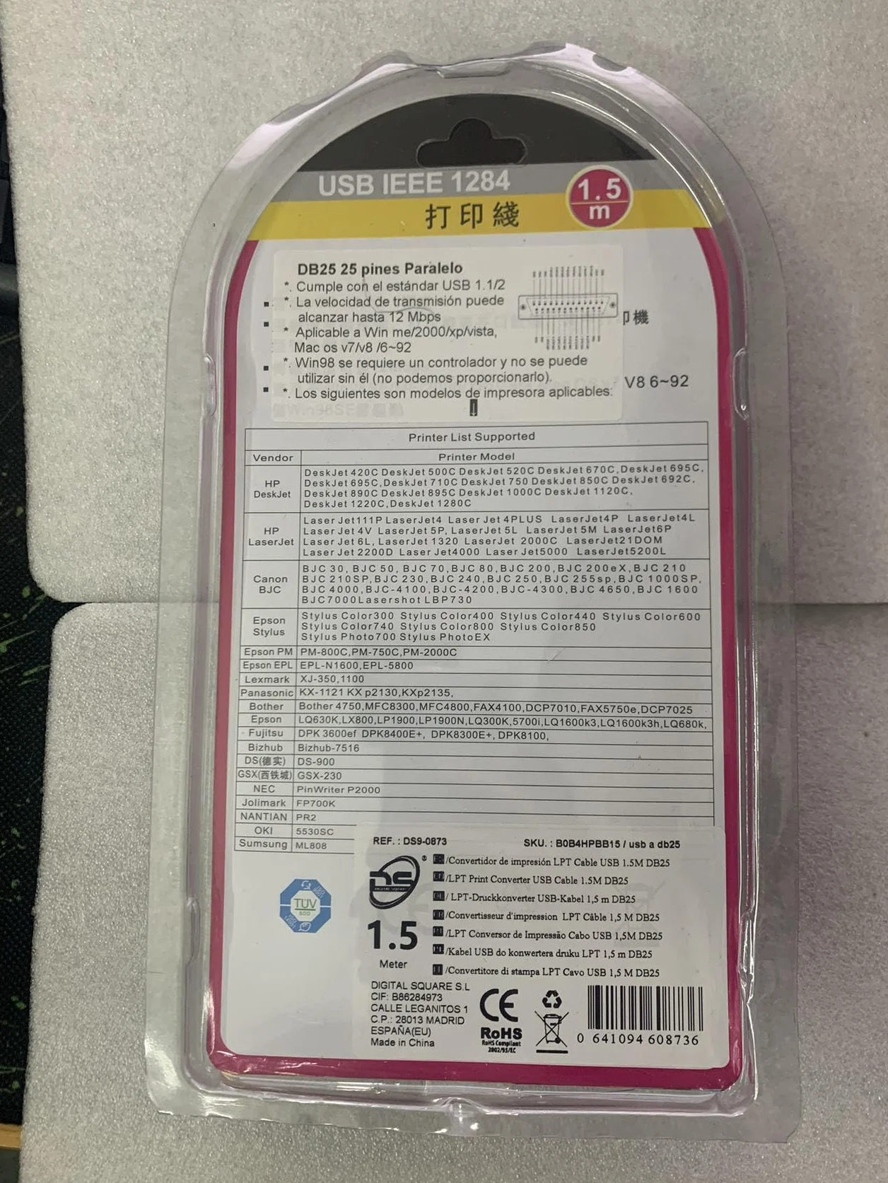 Adattatore cavo parallelo stampante USB maschio a porta parallela LPT BD25F 90 cm per collegare PC, stampante di biglietti, per HP Laserjet ecc.