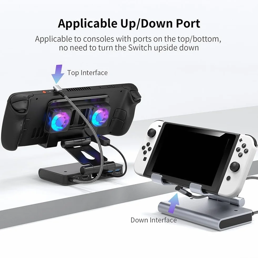 Per Steam Deck, stazione di raffreddamento 4K per XPlayer per Apex Gigabit Ethernet SteamDeck ventola di espansione base di raffreddamento 4K (nero)
