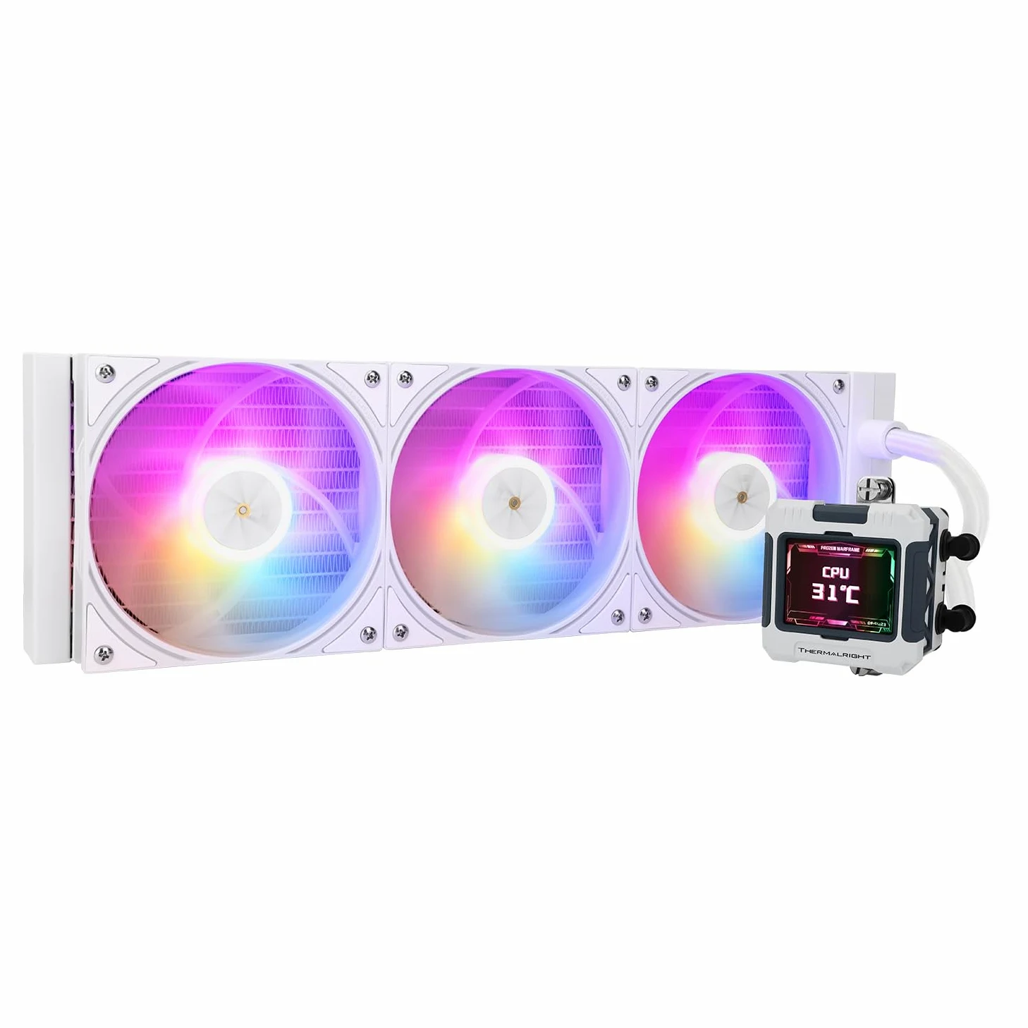 TR FW 360 White ARGB-360 mm AIO CPU Liquid Cooler,IPS LCD Screen with 320 * 240 Resolution,for AM4/AM5/Intel LGA1700,'2.4 inch'Magnet-Absorbent LCD Screen for Images -White