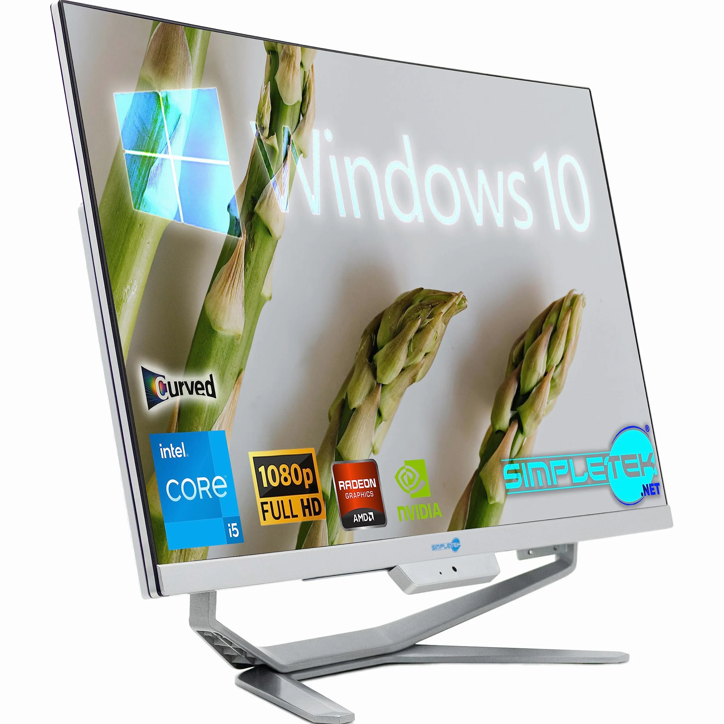 SIMPLETEK - PC All in One con Schermo Curvo 24" Core i5 | Windows 10 Pro | 8GB RAM SSD 480GB | Ideale per Ufficio, Scuola, Casa