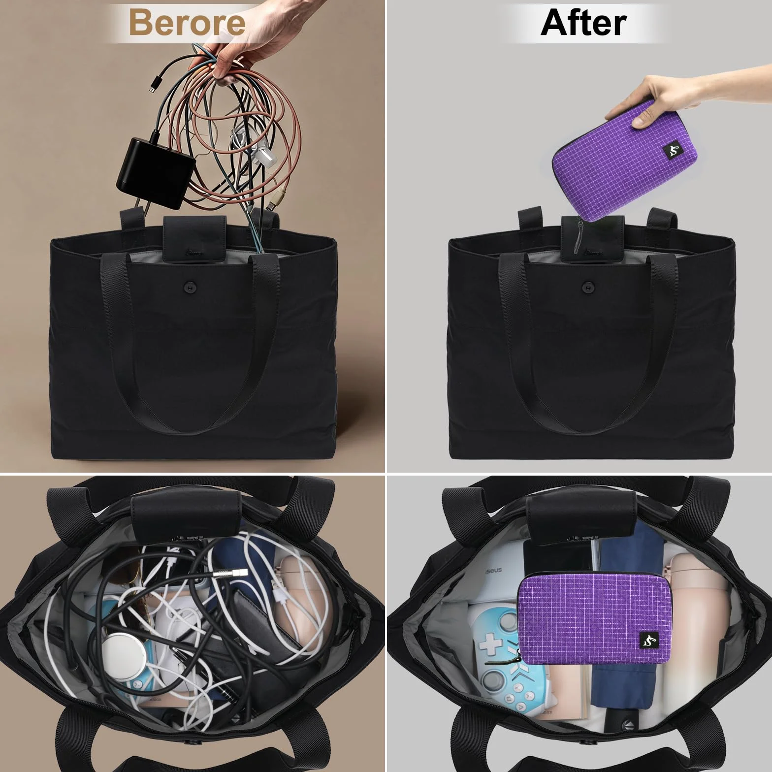 SIMTOP Organizer per cavi piccolo, impermeabile, organizer per cavi da viaggio, borsa elettronica da viaggio, per cavo di ricarica USB, mouse, caricabatterie, accessori per cellulare, power bank, s