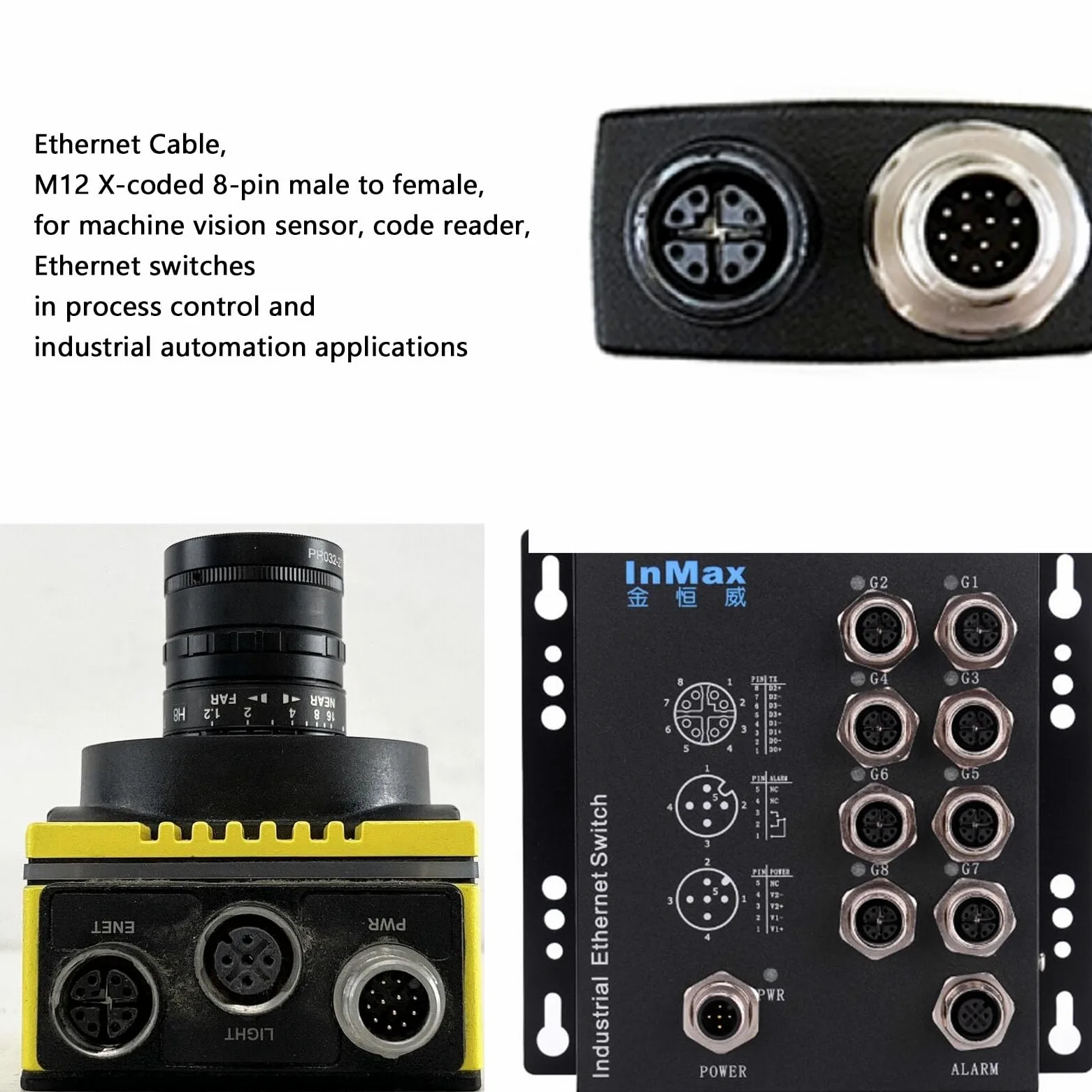 HangTon Cavo Ethernet ad angolo retto M12 a 8 pin con codice X maschio a RJ45 CAT7e per rete di sensori per telecamere industriali Cognex (10m)