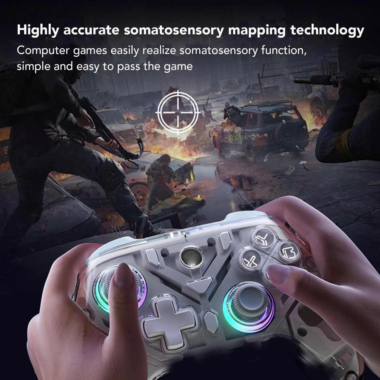 Bewinner Controller di Gioco Wireless da 2,4 G, Grilletto e Joystick Effect Hall, Luci RGB e Turbo, Controller dei Videogiochi per PC per per Android (WHITE)