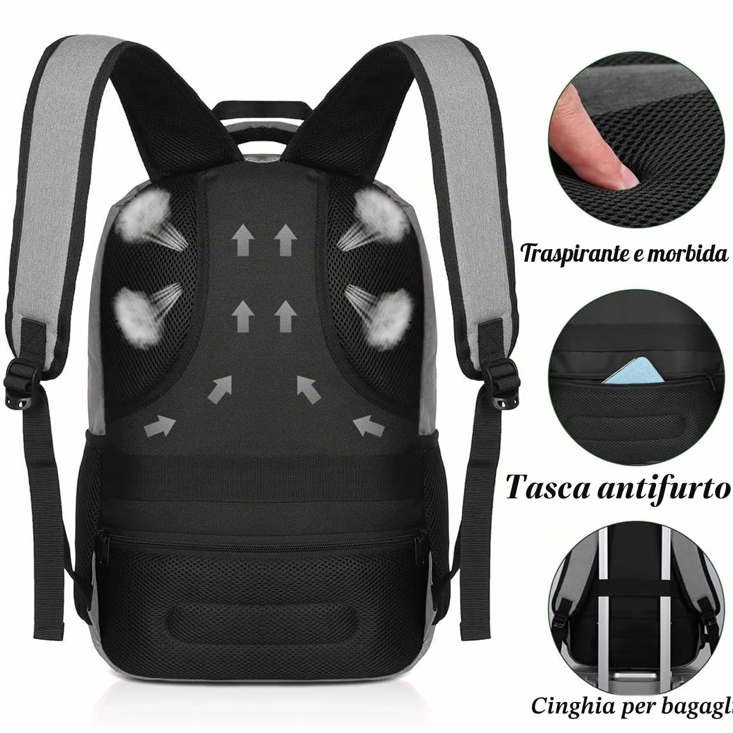 YAMTION - Zaino per uomo e donna, zaino per la scuola, per adolescenti, per laptop da 15,6 pollici (39,5 cm), zaino per computer portatile, con porta di ricarica USB, per lavoro, studio, viaggi