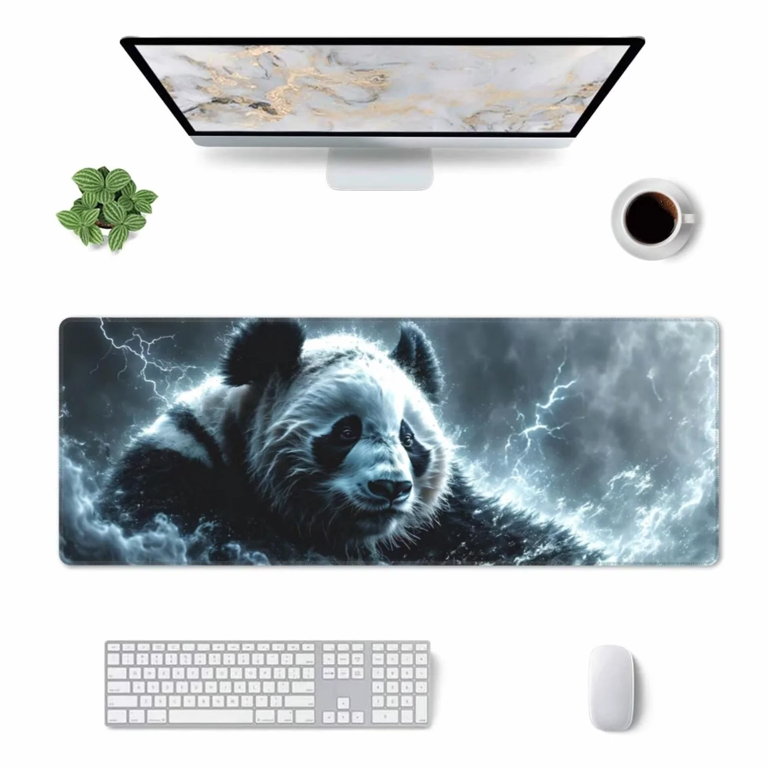 Tappetino Mouse, Tappetino Mouse Gaming Grande XXL 1500x800x3mm Tappetino Scrivania Mouse Pad, Base in Gomma Antiscivolo, Bordi Cuciti,Lavabile, Mousepad per Ufficio e Gaming (Panda Fulmine) R-596