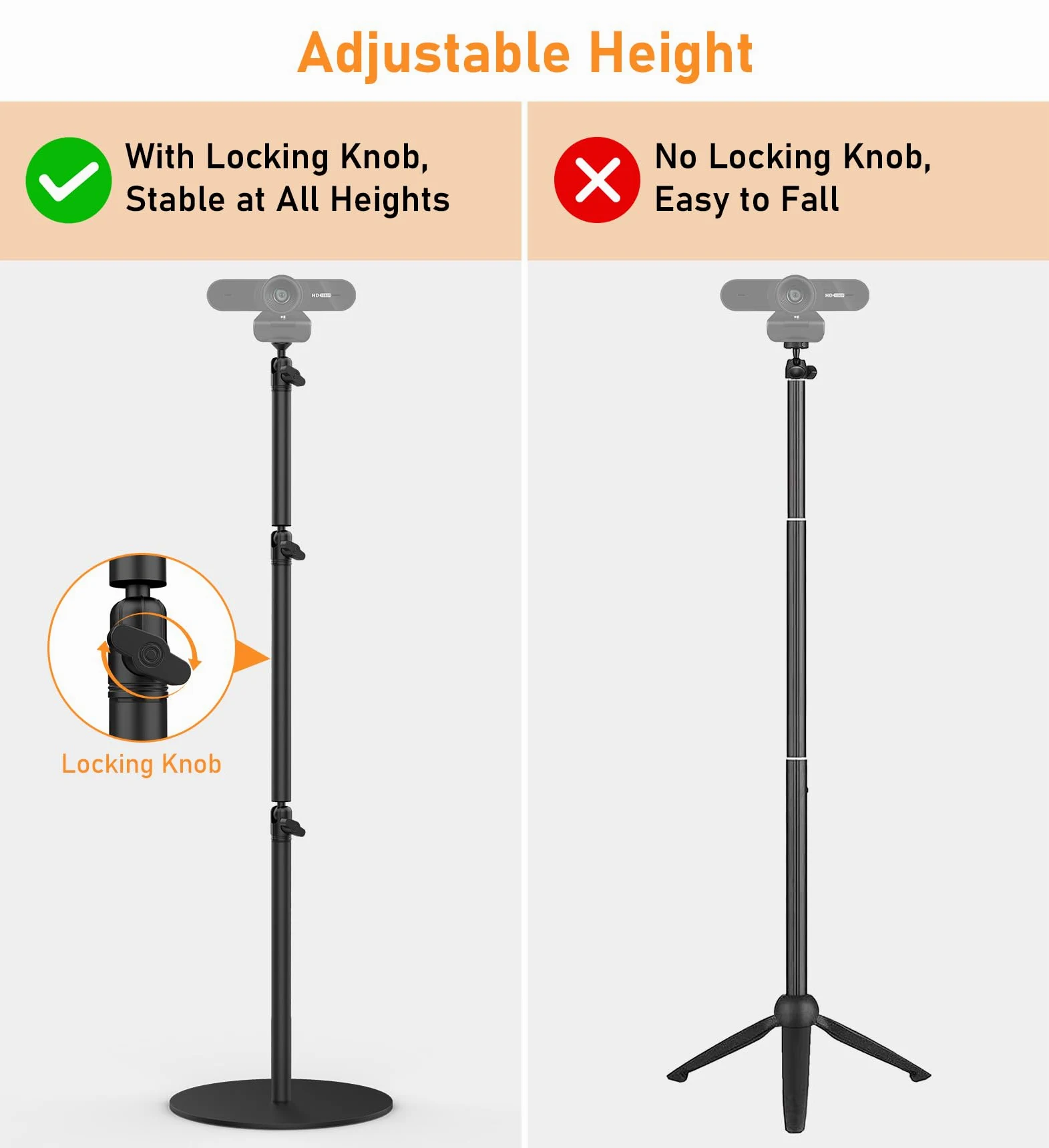 Supporto da scrivania con base rotonda per fotocamera, in alluminio, flessibile, monopiede, con vite da 1/4" 3/8" 5/8" per fotocamera DSLR, luce, webcam, live streaming, vlogging