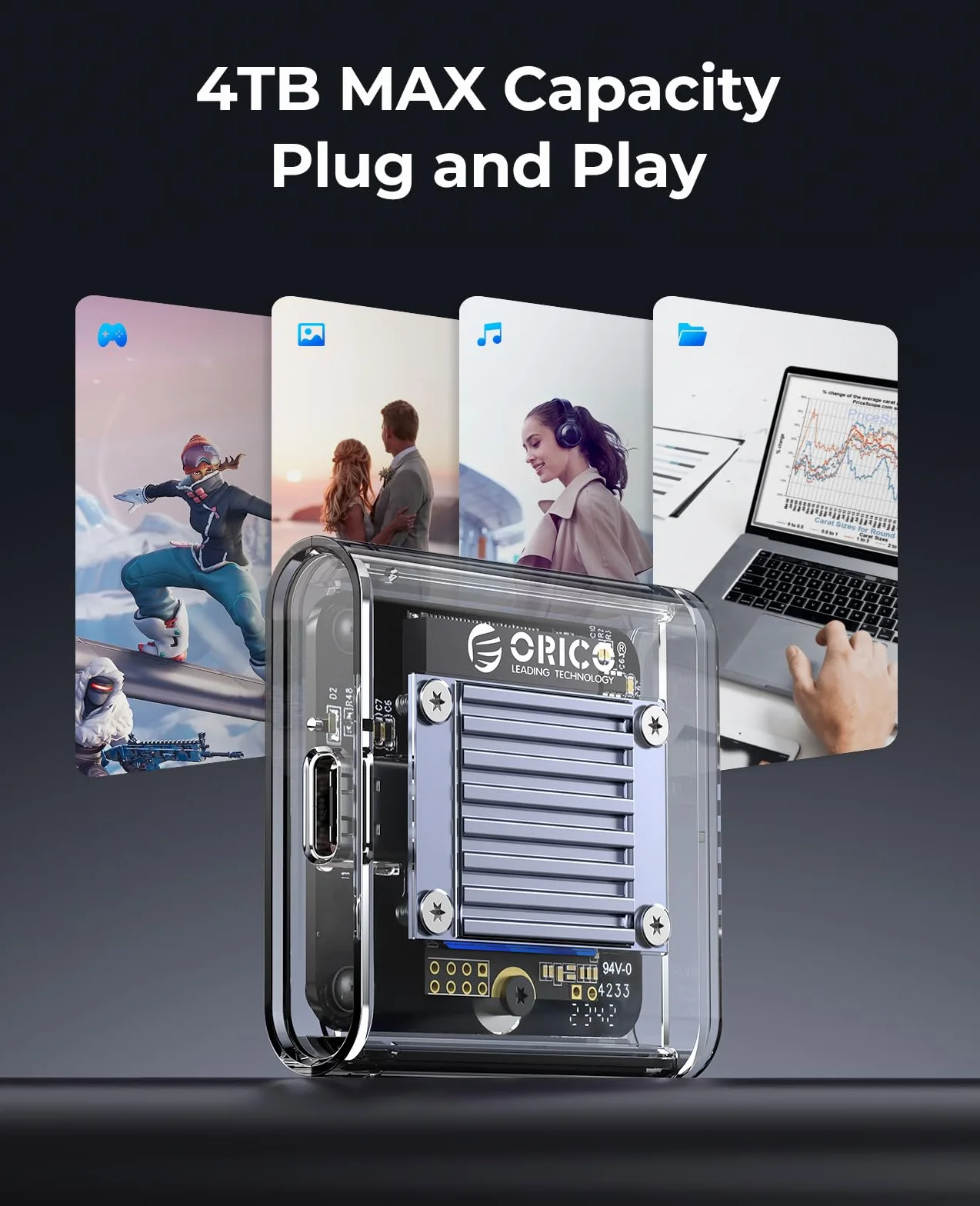 ORICO M.2 2230 SSD Case, 10Gbps Case SSD M2 NVMe, Adattatore da USB C 3.2 Gen2 a M2 NVMe per iPhone 15 Pro Max ProRes, Custodia SSD M2 supporta UASP, Trim, M-Key (B+M Key) - TC20
