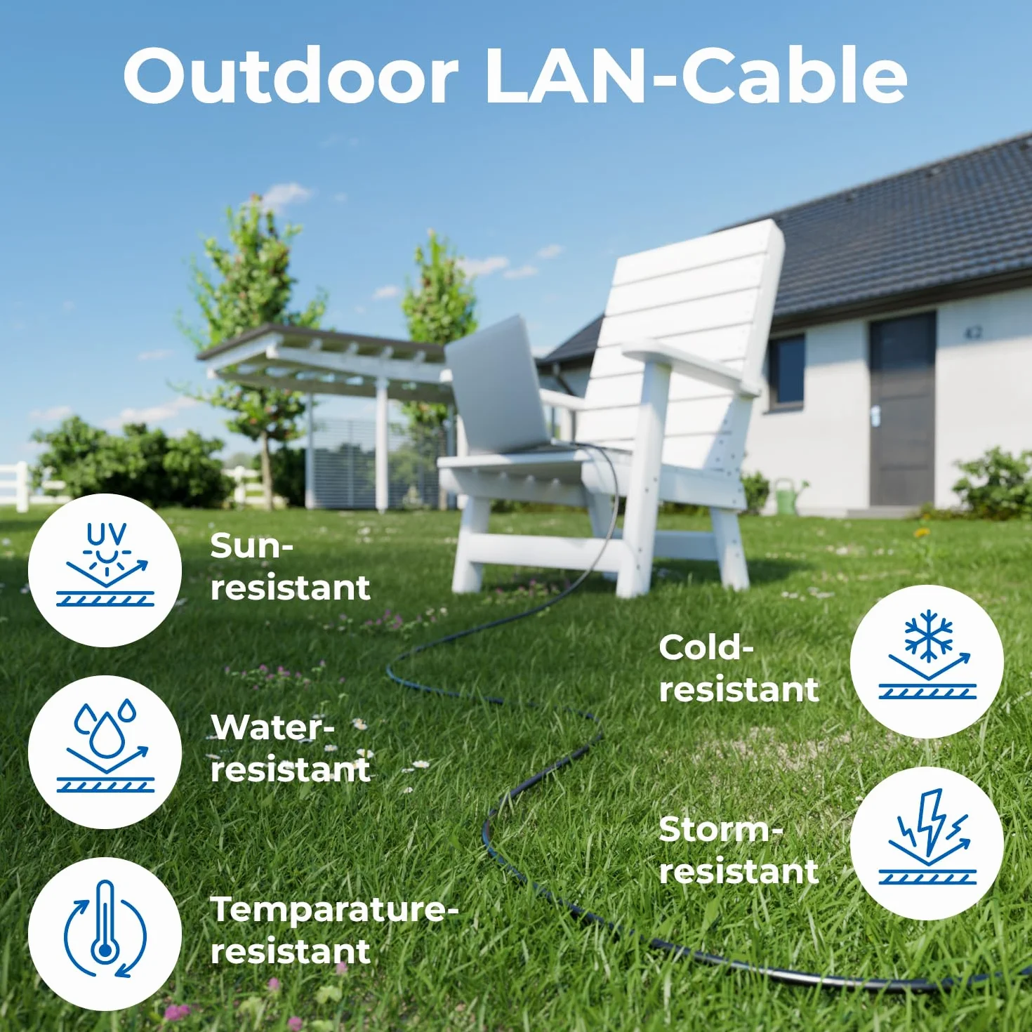 deleyCON 40m Cavo Rete CAT7 Outdoor per Esterno (10 Gbit/s, Schermatura S/FTP, Rame) Connettore RJ45 Ethernet LAN Patch - Resistente Intemperie - per Telecamere, PoE, Campeggio ecc.