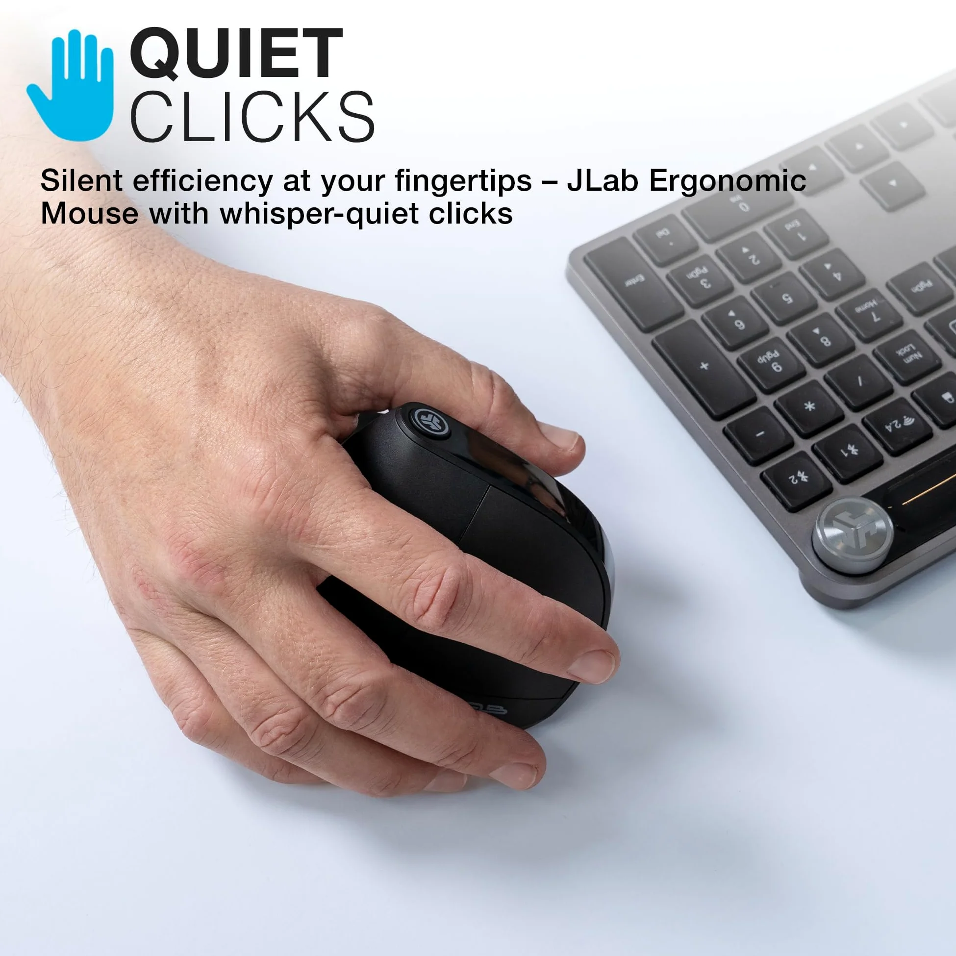 JLab JBuds Ergo Mouse Wireless Ricaricabile Silent - Ergonomico | Collegati Tramite Ricevitore Bluetooth o USB, Multidispositivo, per Computer Portatile, Desktop PC, Tablet, Windows/Mac