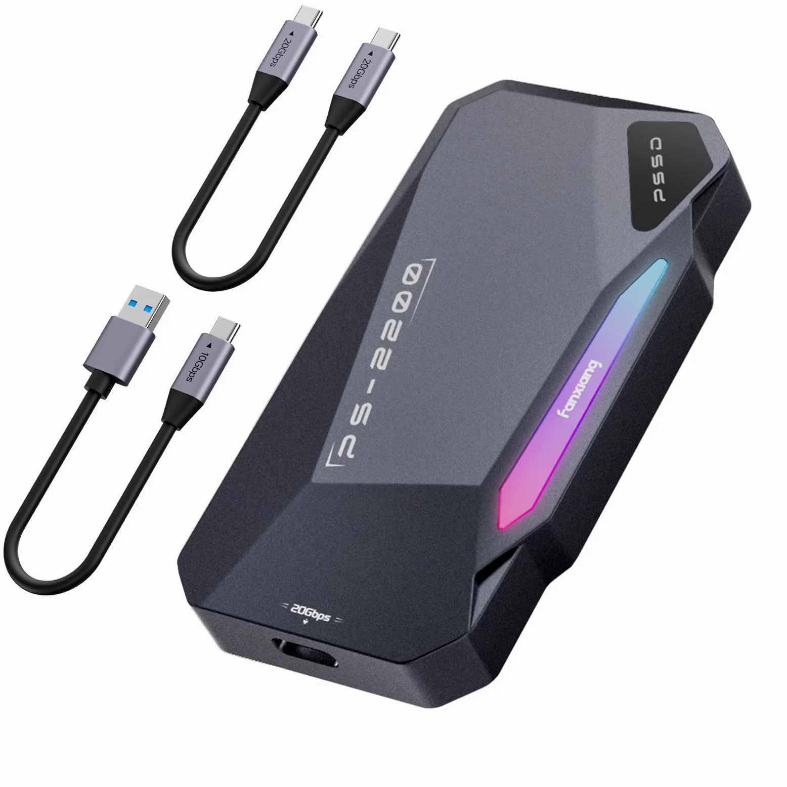 fanxiang 2TB SSD Esterno Magnetico，Fino a 2050MB/s, USB 3.2 Gen2 USB-C, SSD Portatile con RGB LEDs, 4k ProRes HDR, Unità a Stato Solido Esterna per iphone15/16, Android/Pc/Mac-PS2200