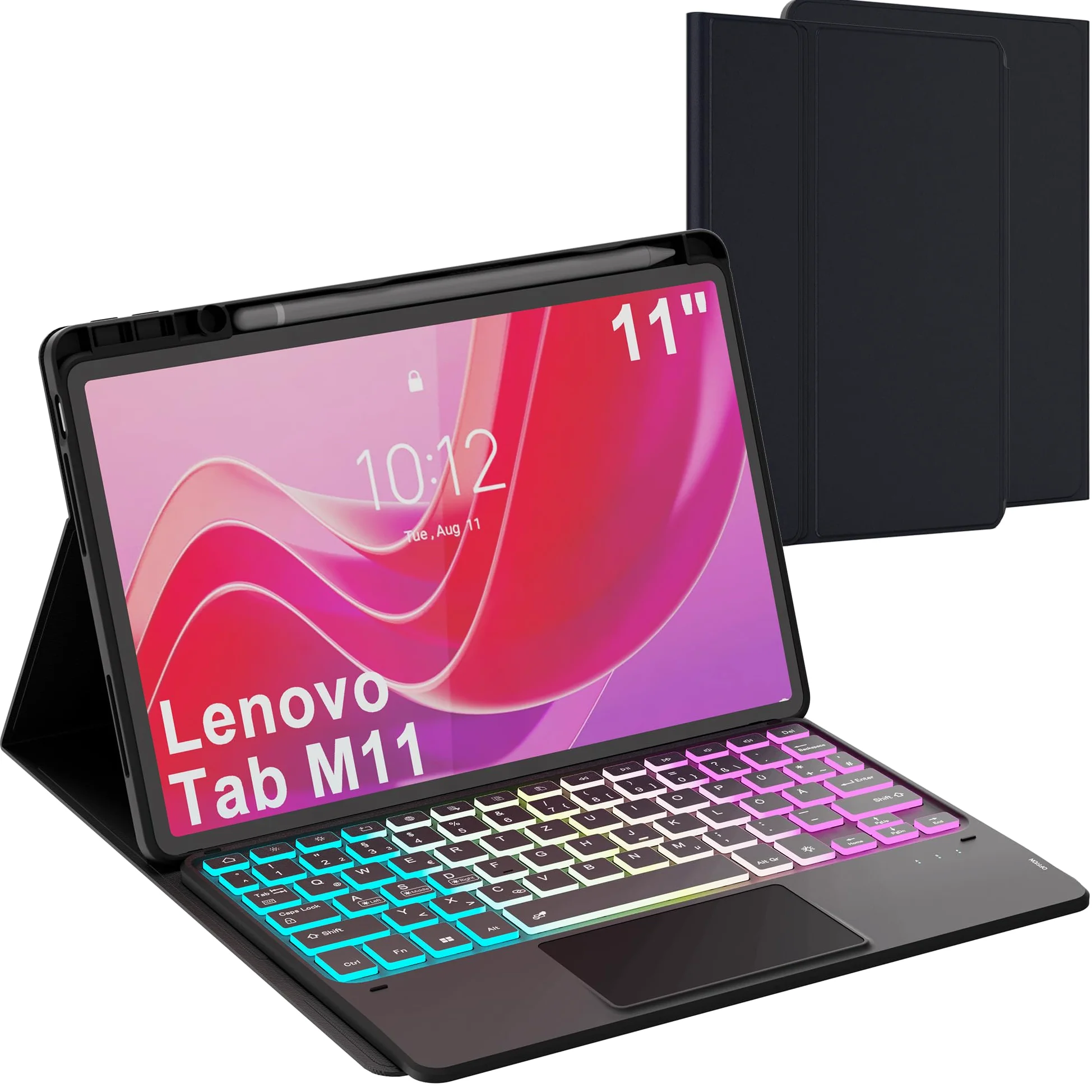 Custodia per Lenovo Tab M11 TB330/TB331 2024 da 11 pollici, con tastiera con trackpad | Retroilluminazione RGB a 7 colori, tastiera con touchpad, portapenne, rimovibile, magnetica, per studenti, viaggi