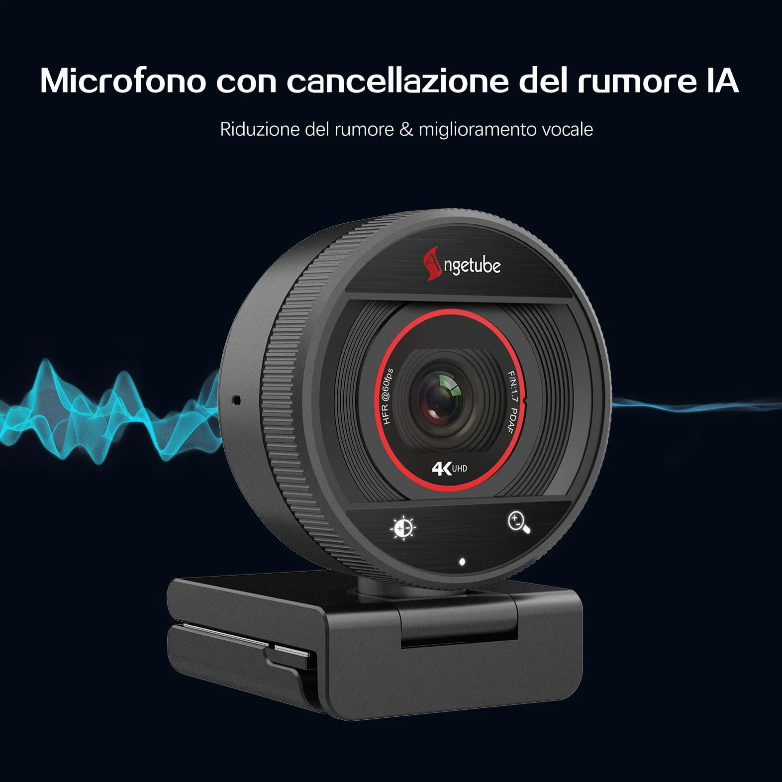 Angetube Webcam 4K per PC, Videocamera Streaming 1080P@60FPS con Autofocus PDAF, AI Noise Cancelling Mics, Zoom 8x, Webcam USB con Copertura Privacy per Laptop/Mac, Compatibile con Zoom, Teams, OBS