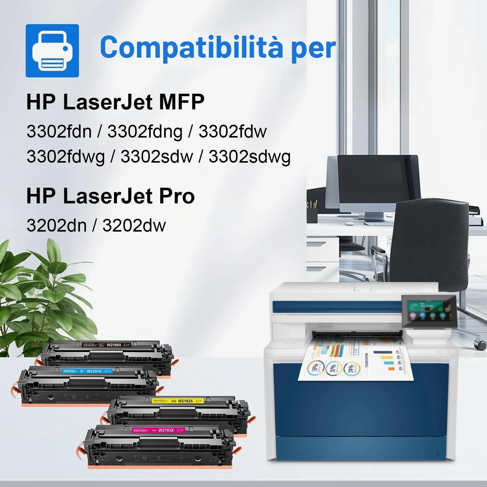 219X Toner No Chip compatibile con HP Color LaserJet Pro MFP 3302FDWG | Sostituzione di HP 219X Compatibile con HP Color LaserJet Pro MFP 3302SDWG/FDWG/FDNG 3202DW per un uso intensivo in ufficio