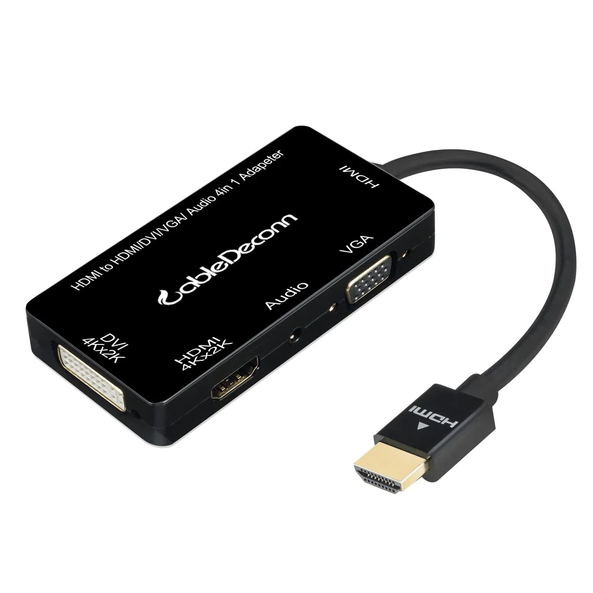 Multiport 4-In-1.Hdmi To HDMI Dvi 4.K VGA Adapter Cavo With Audio Output Convertitore (Black)