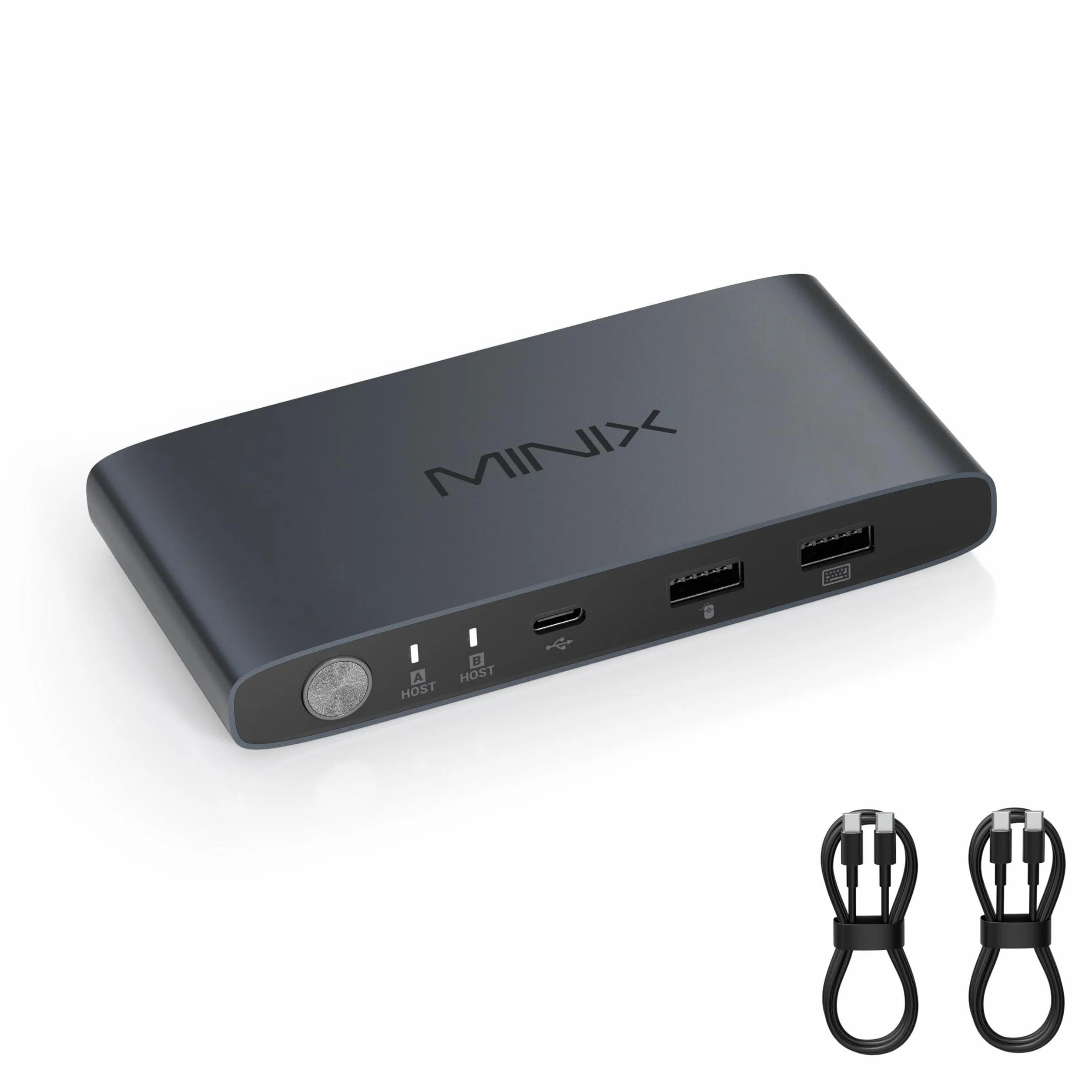 MINIX Switch KVM USB-C - Interruttore KVM 2 ingressi 1 uscita per 2 PC, 4K@120Hz HDR, Dual USB-C, PD 100W 3.0, Condivisione tastiera mouse, controller desktop, compatibile con Windows Mac Linux