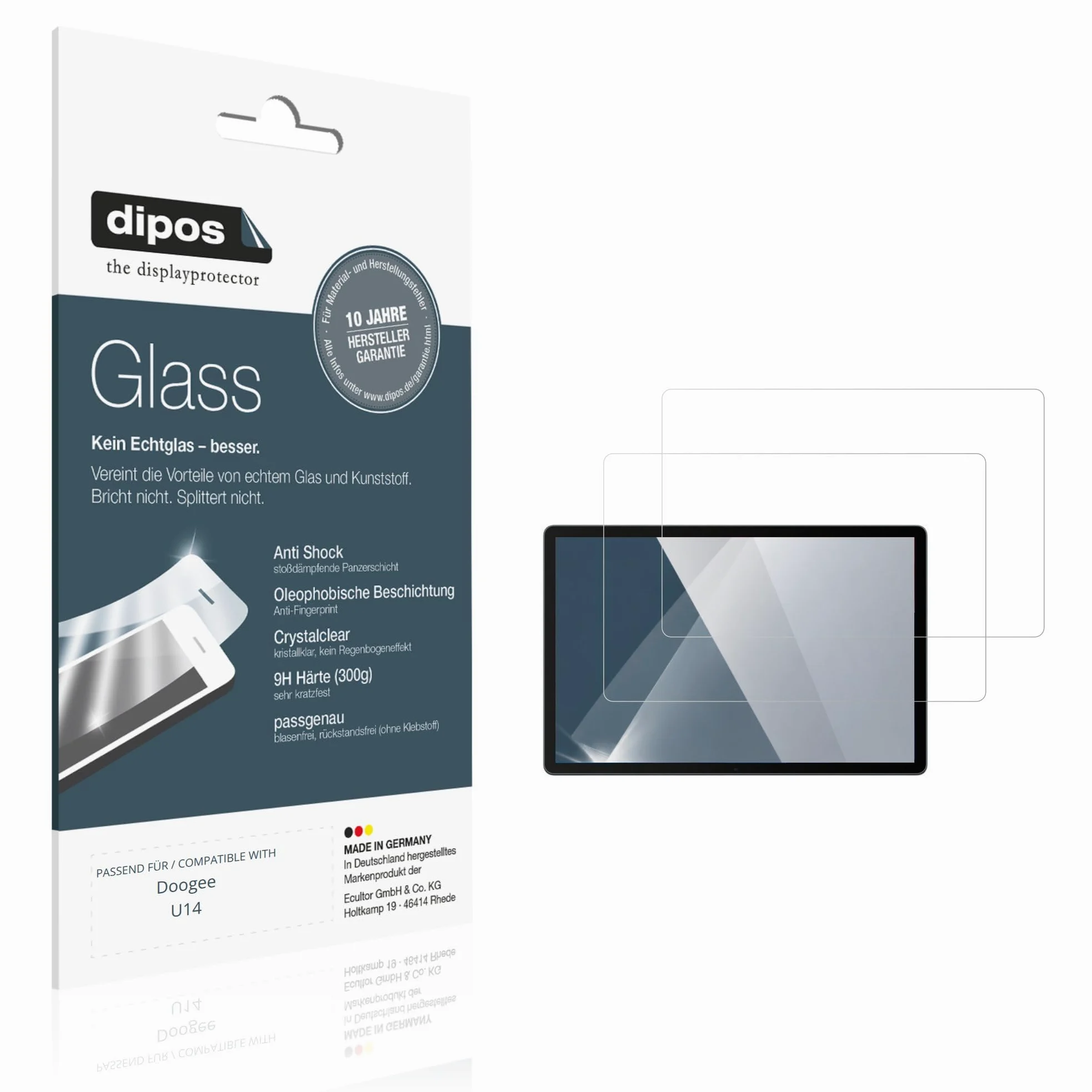 dipos 2x Pellicola Protettiva 9H trasparente per Doogee U14 | Non si rompe e non si scheggia, non è vero vetro, Anti-Shock, si adatta perfettamente, antigraffio, senza bolle, autoadesiva
