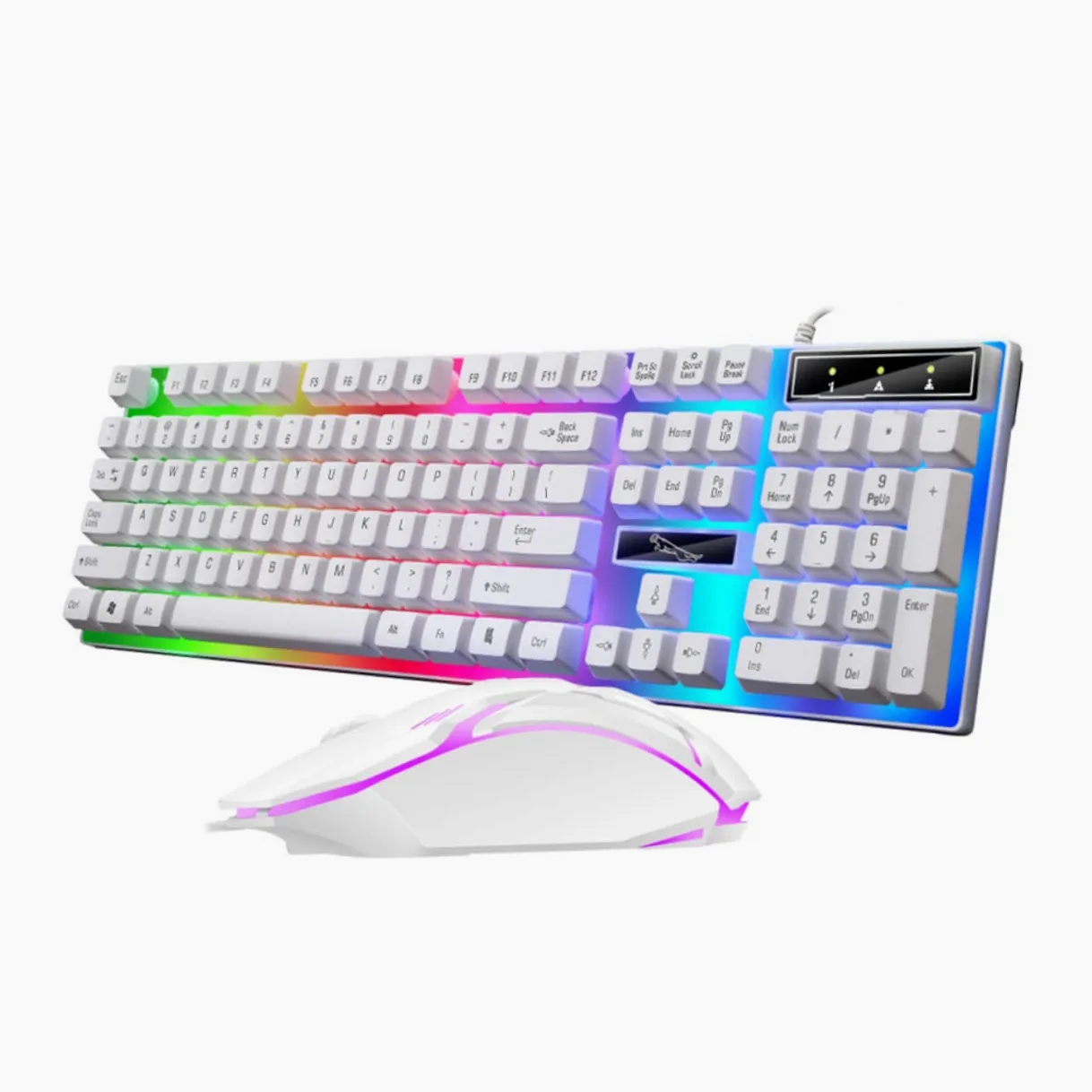 Gadpiparty Set Tastiera Bianca Mouse Cablato Accessori Gaming Retroilluminazione LED Colorata Ergonomica e Design Tasti Galleggianti per PC da Gioco