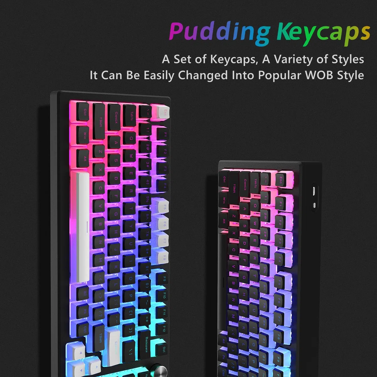 Womier Pudding Keycaps - Set di tasti PBT 165, Shine Through, profilo OEM, compatibilità universale per tastiere 100%, 75%, 65%, 60%, nero
