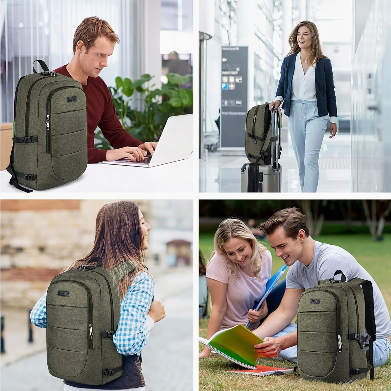 AMBOR 17,3'' Zaino da Viaggio, Zaino Porta PC con Porta USB di Ricarica | Resistente All'Acqua Antifurto Zaino Viaggio Da Uomo Con Scomparto Per Notebook, Multifunzionale Per Lavoro, Studio, Volo