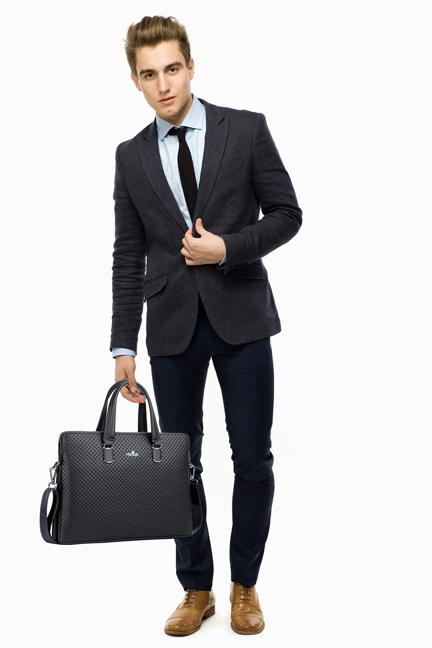 FSD.WGBusiness Bag Borsa in pelle Borsa da Affari per Computer Portatile Borsa da Uomo nero Large