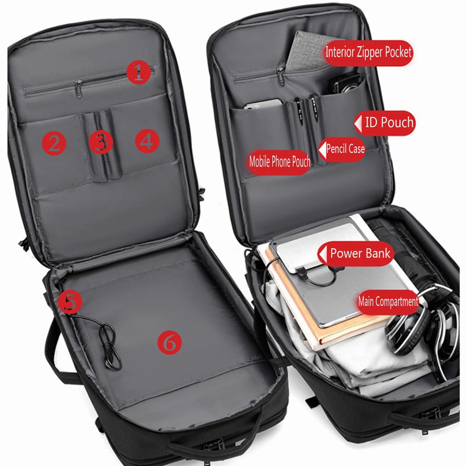 Zaino Business Leggero per Laptop, Ampio Zaino da Viaggio Espandibile con Porta di Ricarica USB, Robusto Zaino Casual per Pendolari con Fascia per Trolley e Scomparti Multipli