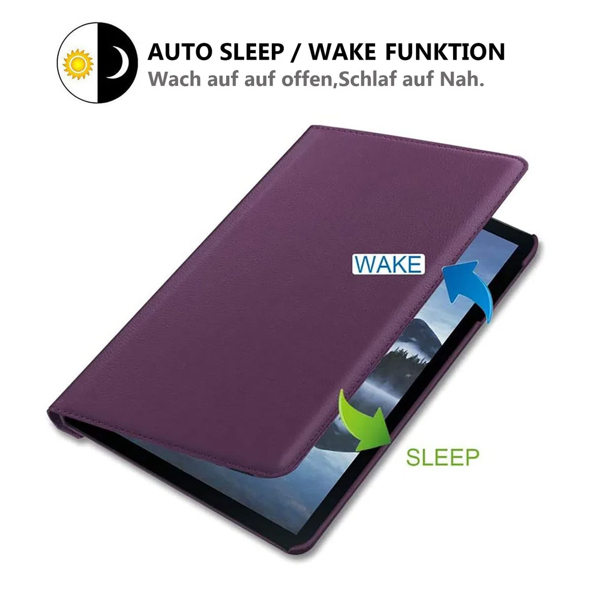 Custodia per Samsung Galaxy Tab A A2 10.5 pollici 2018 (SM-T590 T595 T597) - Rotazione di 360 gradi Custodia protettiva completa per supporto,Con Penna Stilo, Pellicola Per Schermo (Purple)