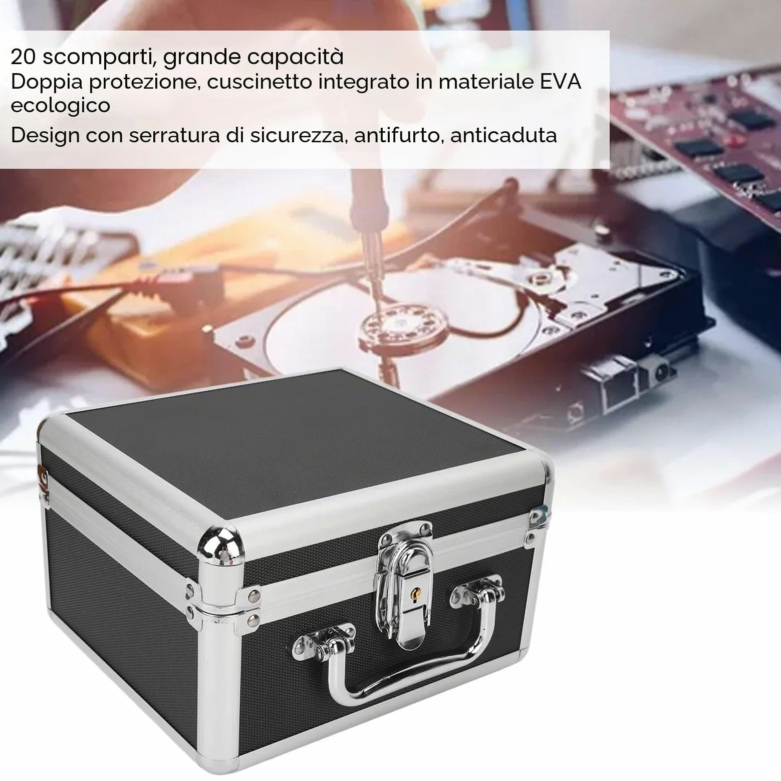 Cocoarm Scatola di Immagazzinaggio per Dischi Rigidi da 2,5 Pollici, 20 Alloggiamenti, Custodia Protettiva con Serratura di Sicurezza e Cuscinetto Tampone