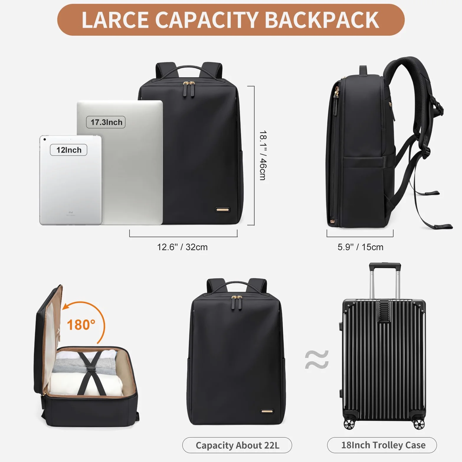 GOLF SUPAGS Elegante Zaino per Laptop da Donna Approvato Dalla Compagnia Aerea Perfetto per il Lavoro, l'università e i Viaggi Zaino Multifunzionale Casual Adatto a Notebook da 17,3 Pollici