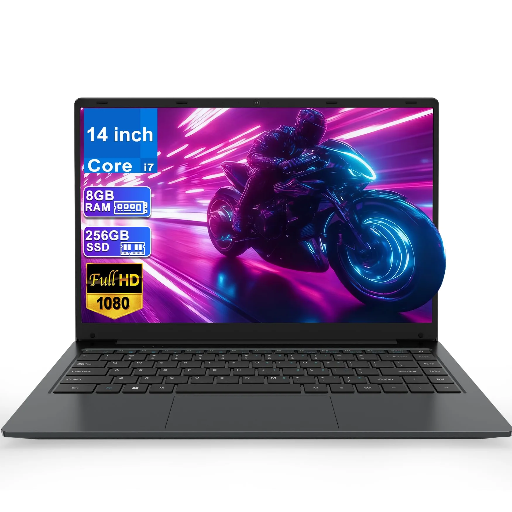 PC portatile da 14 pollici FHD, processore Core i7, 8 GB RAM, 256 GB SSD | Computer portatile ultra sottile e leggero con tipo/USB/HDMI, WiFi 5, Bluetooth 5.0, ideale per studenti e ufficio