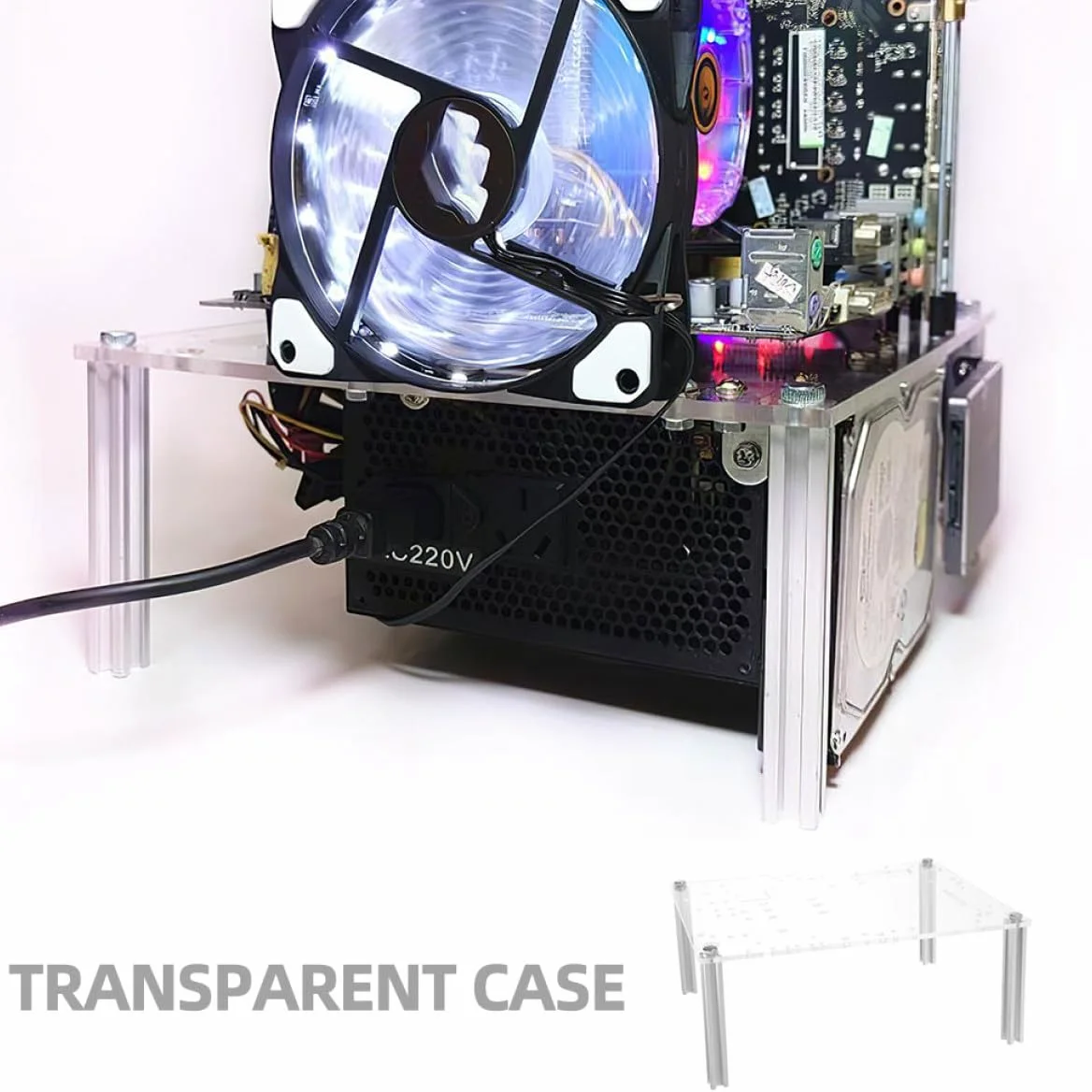 Zerodeko Supporto Design Compatto Resistente alla Ruggine Open Frame in Lega di Alluminio e Acrilico per Computer per Test Componenti e Assemblaggi PC Matx