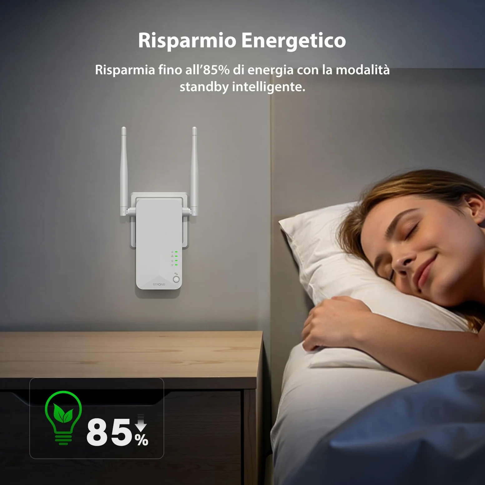 STRONG AV600 Kit Powerline con Pass-Through, WiFi 300Mbps, Presa Integrata, Ripetitore Powerline WiFi HomePlug AV2, Plug & Play, Modalità Risparmio Energetico, Port LAN 100Mbps (POWERLWF600DUOEUV2)