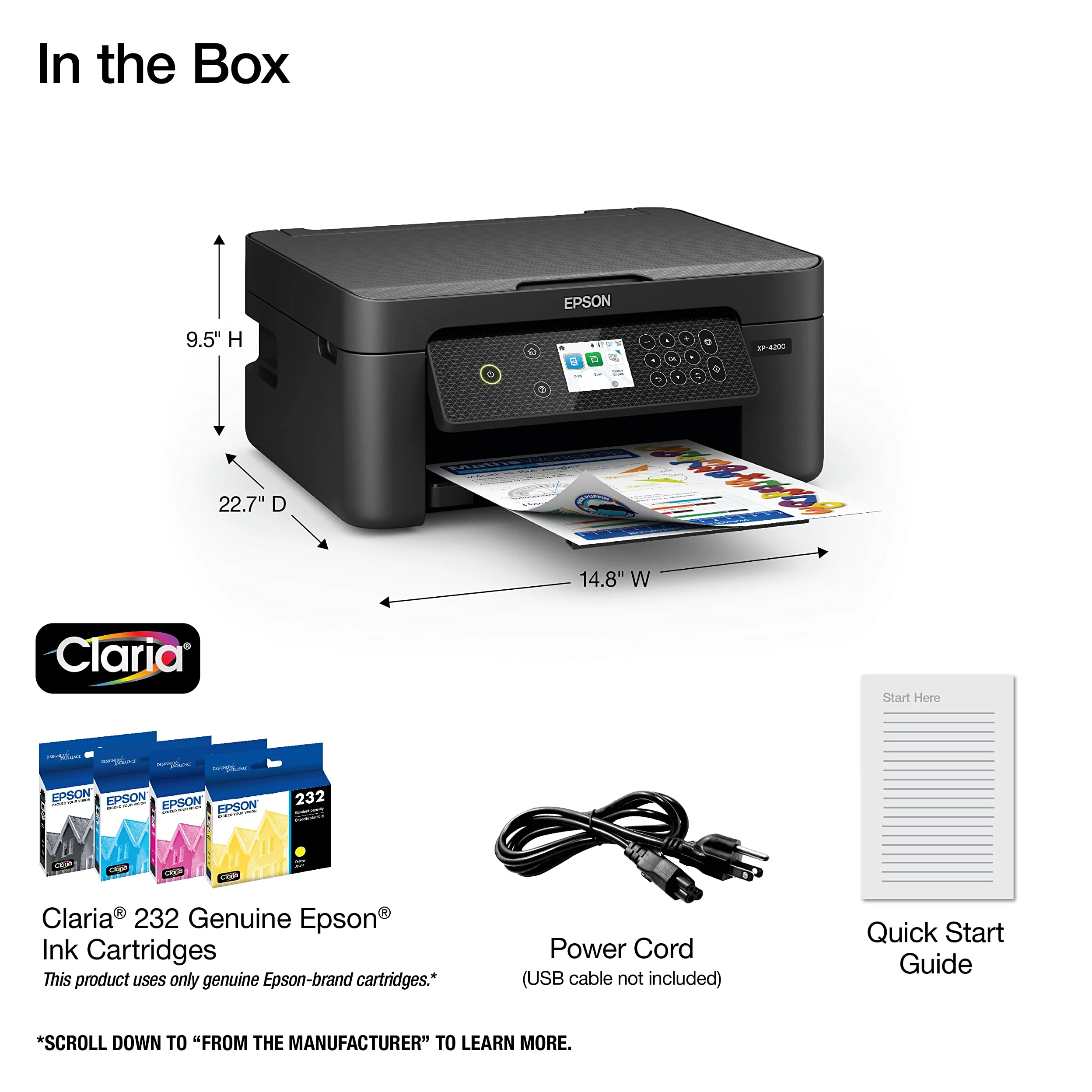 Epson Expression Home XP-4200 - Stampante wireless a colori All-in-One con scansione, copia, stampa fronte/retro automatica, foto senza bordi e display a colori da 2,4", nero