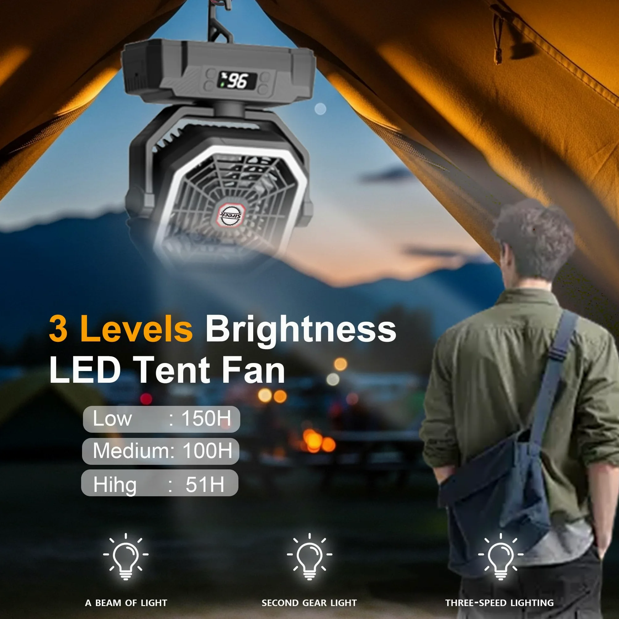 Sireck Ventilatore da campeggio da 40000 mAh, ventilatore personale portatile alimentato a batteria da 25,4 cm, con telecomando, lanterna LED, 5 velocità, timer, display digitale, ventilatore da