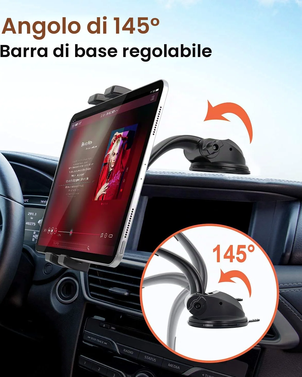 Oilcan Supporto da cruscotto per tablet da auto, con ventosa e braccio regolabile per iPad Mini Air Pro, iPhone, Samsung Tab, Lenovo, Huawei ecc. (4-12,9 pollici)
