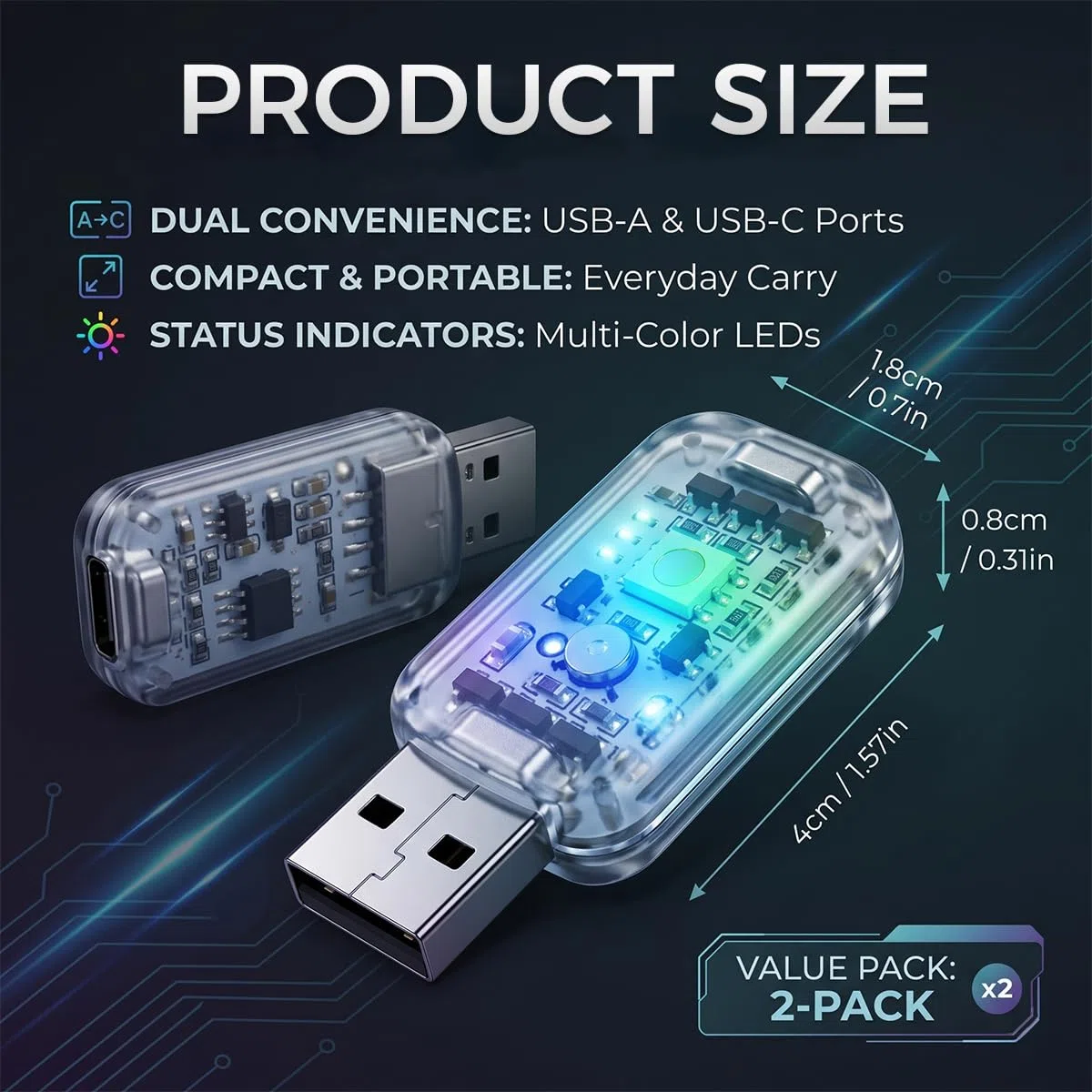 2 luci LED USB per auto, 0,5 W, a risparmio energetico, illuminazione ambientale con sensore musicale, mini RGB illuminazione interna per auto e laptop, luce notturna morbida bianca