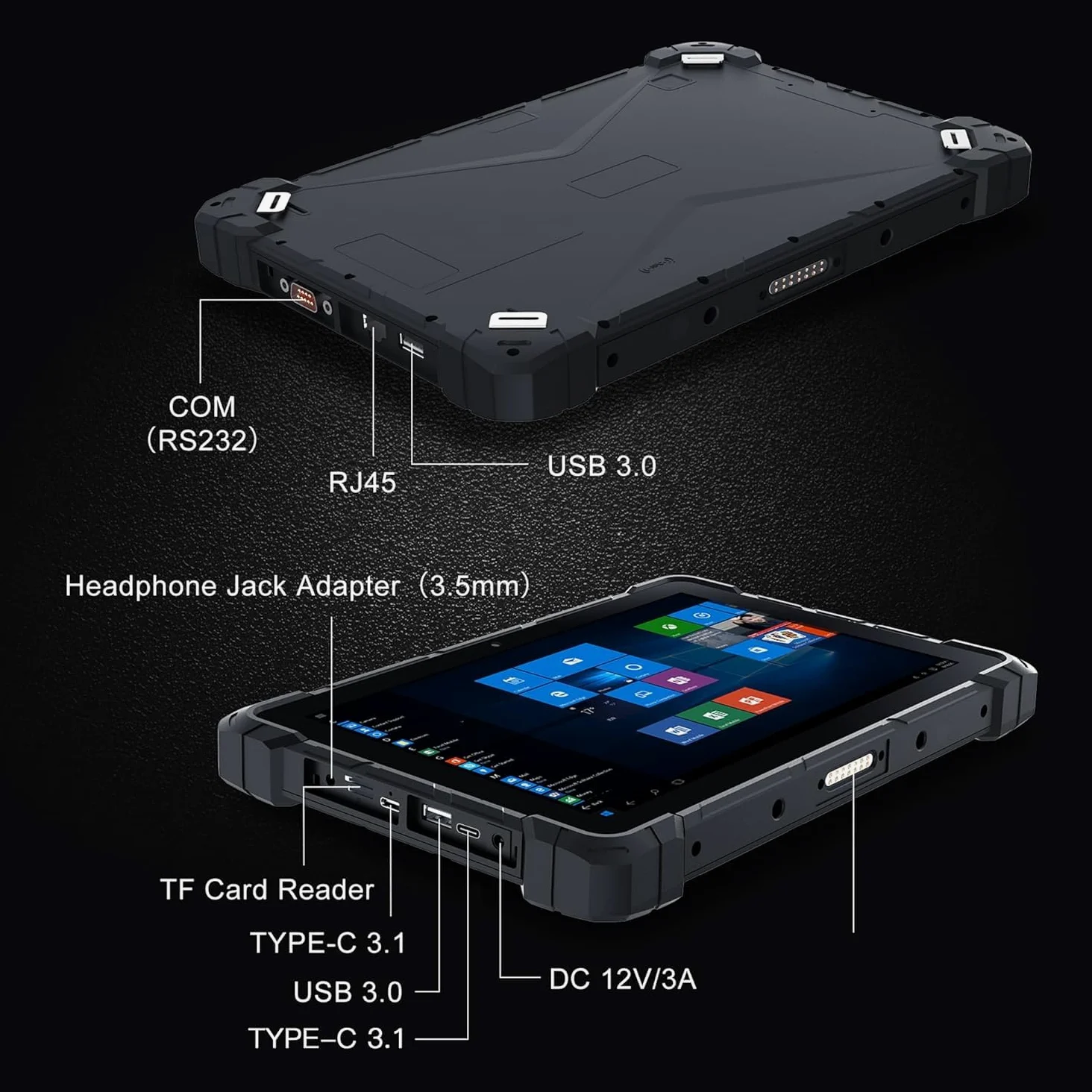 Tablet rugged, Win 11 N100 8 GB RAM 128 GB ROM, tablet industriale da 10,1 pollici, con batteria da 8000 mAh/7,6 V, SIM 4G/GPS/WiFi 5/BT5.0/FHD per lavoro all'aperto