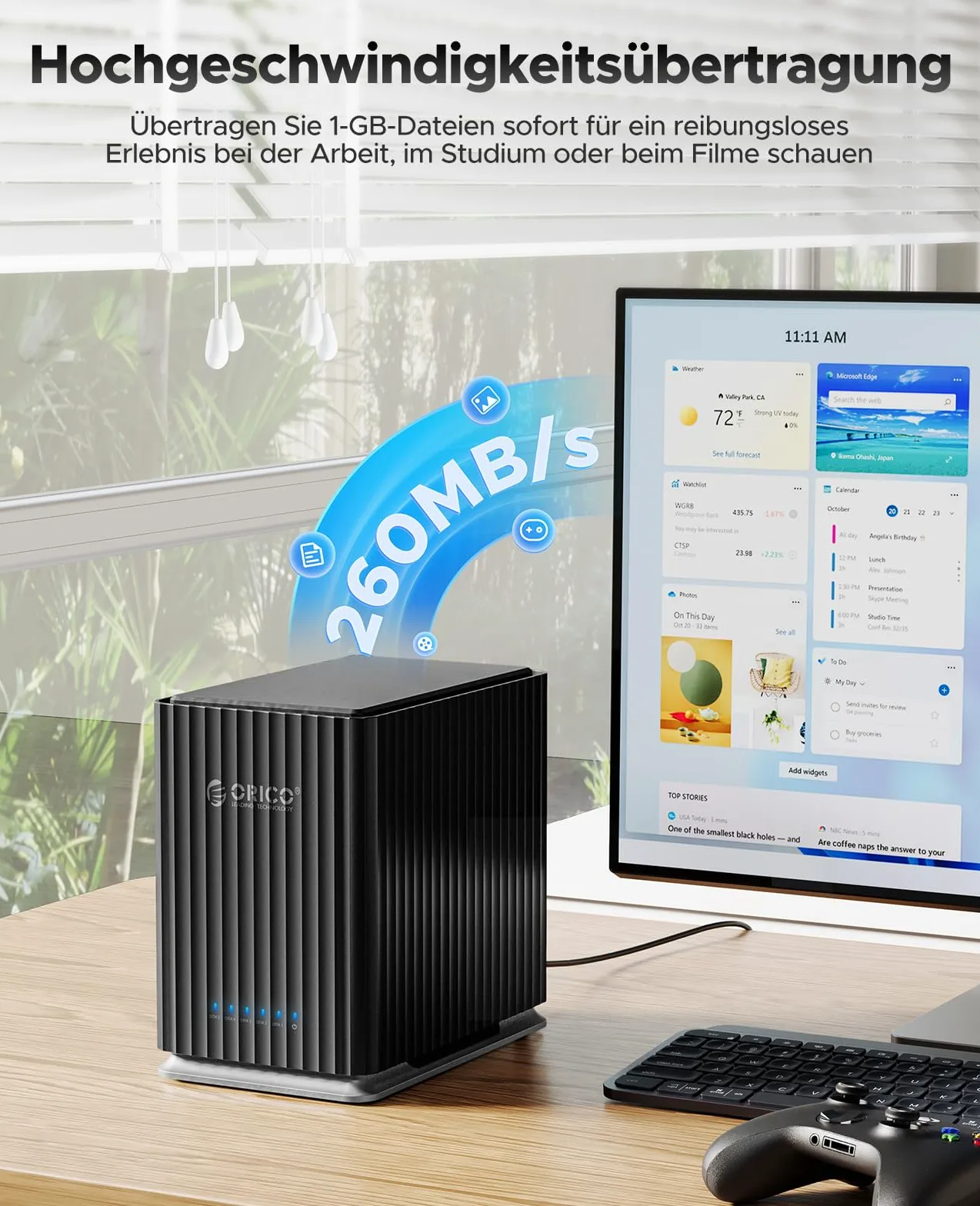 ORICO USB 3.1 Type-C Docking Station per Hard Disk, 5 Bay Custodia con Adattatore 12V/10A, Capacità Max. 110 To per Gestione Dati Personali- 9758C3