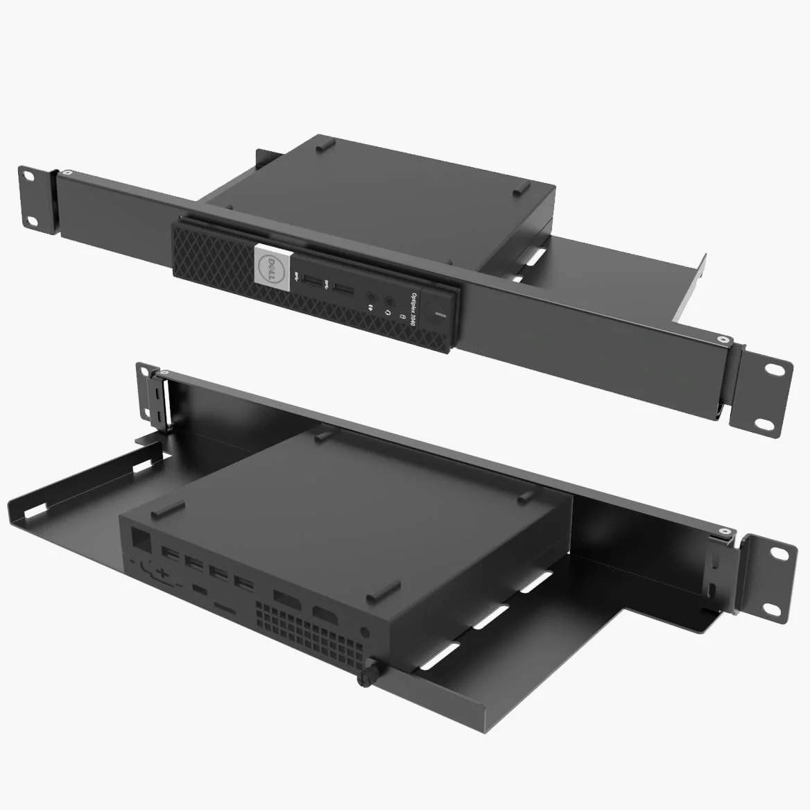 Supporto a rack per rack Dell OptiPlex Micro Form Factor Case-1U incernierato per server rack con connessioni di rete di facile accesso in armadi di rete o server rack da 19"