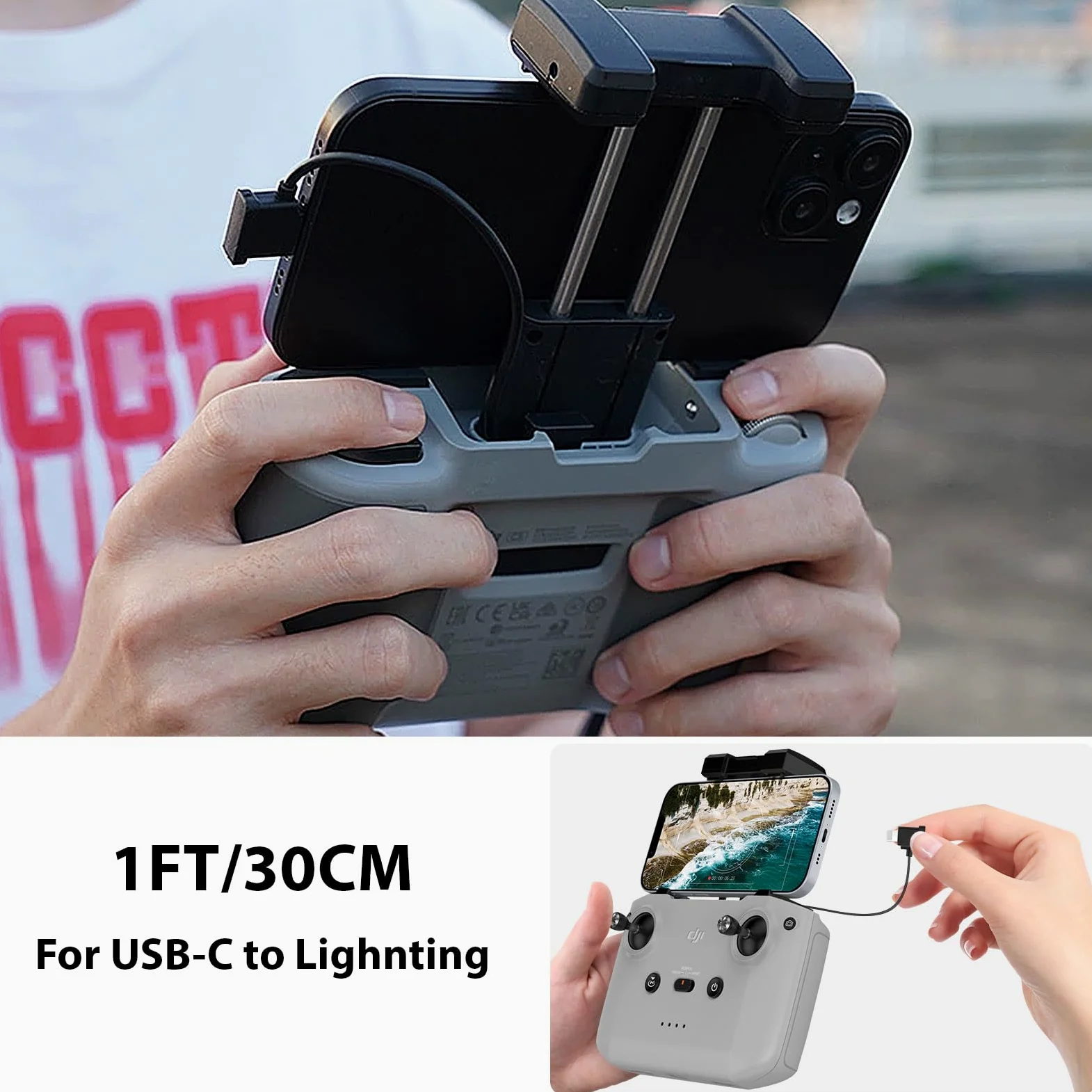 Cavo dati da Lightning a USB-C per controller DJI Drone RC-N1/N2/N3, Link per iPhone 14 13 12 11 Pro Max iPad, per DJI Mavic serie 3, Neo, Mini 4 3 Pro 2 SE, Air 3S 3 Drone, 0,3 m