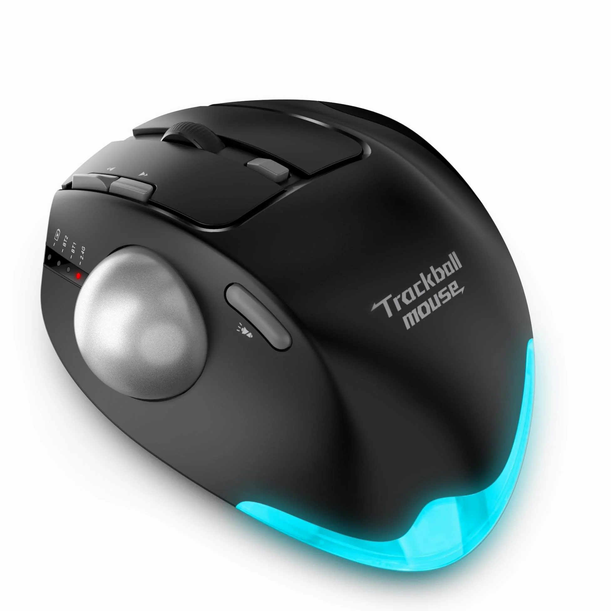 zelotes Mouse Trackball Bluetooth Wireless,Ricaricabile,4800DPI,8 Pulsanti,BT 5.0/3.0 + 2.4G,LED,Design Ergonomico,Mouse Senza Fili per PC,Laptop,Tablets,Nero