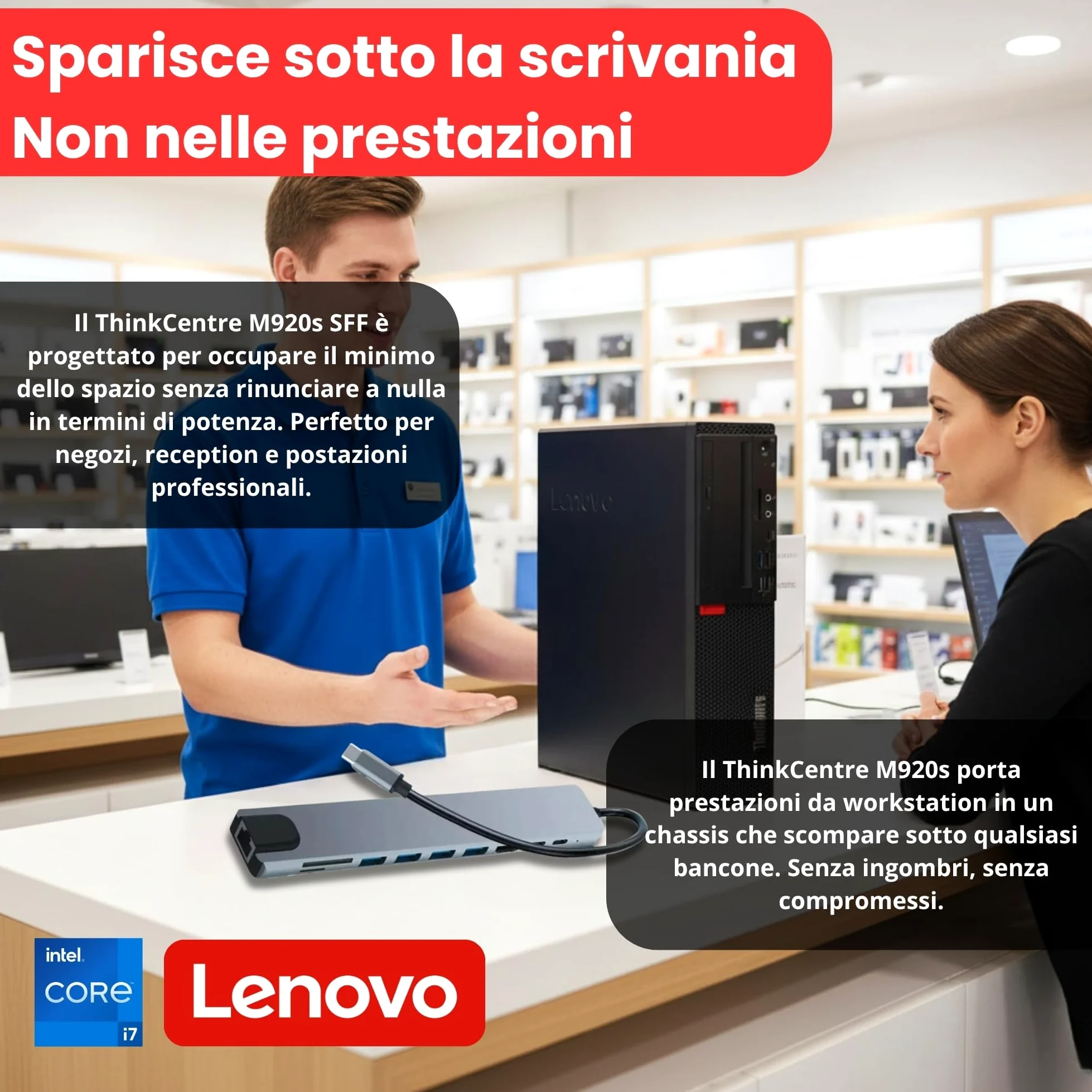 Lenovo ThinkCentre M720S Intel i7 8700 12 thread 4.60 GHz Business Office Multimedia Computer con 3 anni di garanzia! - 16 GB - 1000 GB SSD - USB 3.0 - WLAN - Windows 11 Prof. 64 bit - #8268