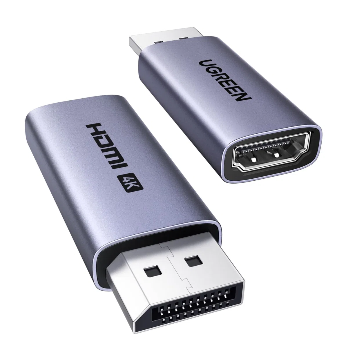 UGREEN 2 Pezzi Adattatore da DisplayPort a HDMI 4K 60Hz 2K 144Hz 1080P Unidirezionale 18Gbps Convertitore da DP maschio a HDMI femmina 3D Alluminio Compatibile con Laptop HDTV Monitor e Proiettori