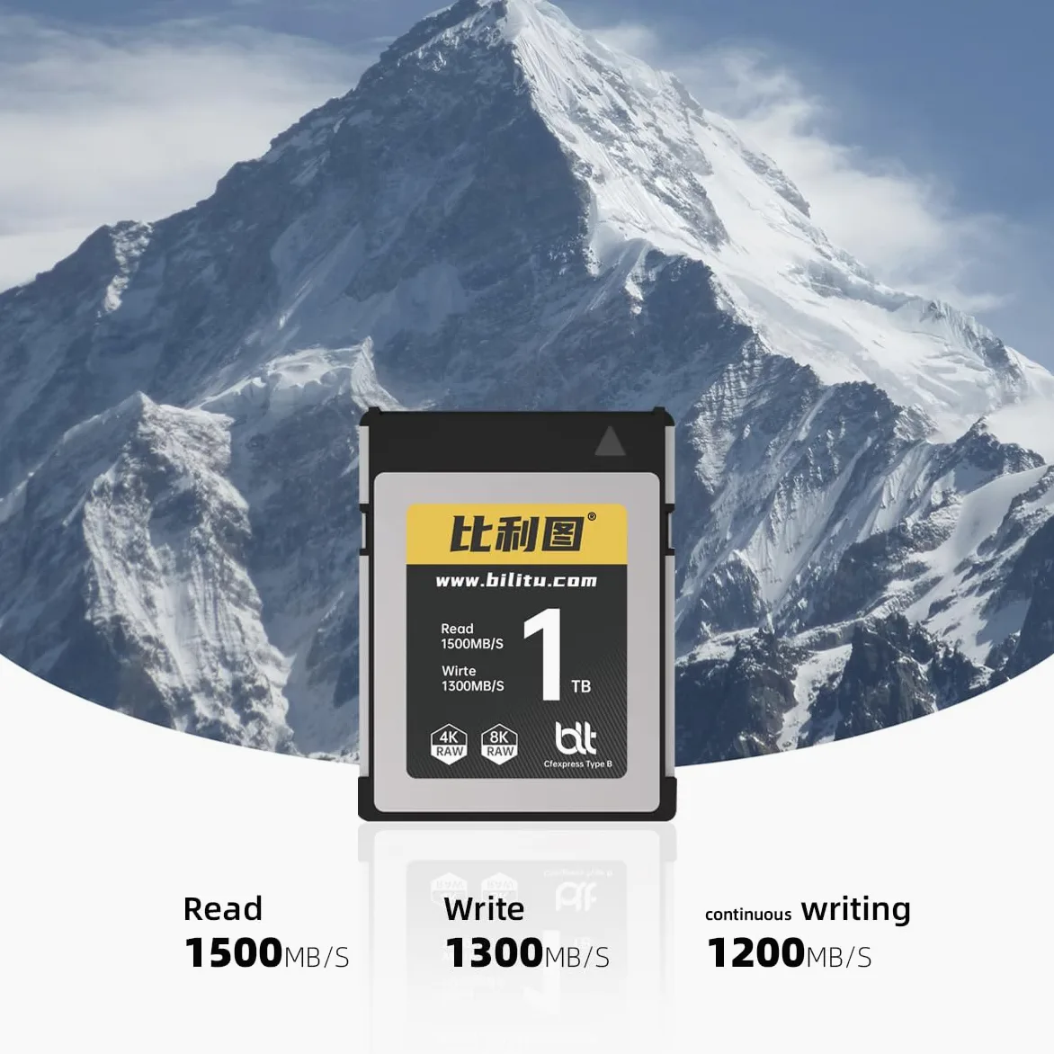Bilitu - Scheda di memoria professionale CFexpress tipo B, 128 GB, adatta per fotografi, fotografi, fino a 1500/1200 MB/s, video 4K 6K