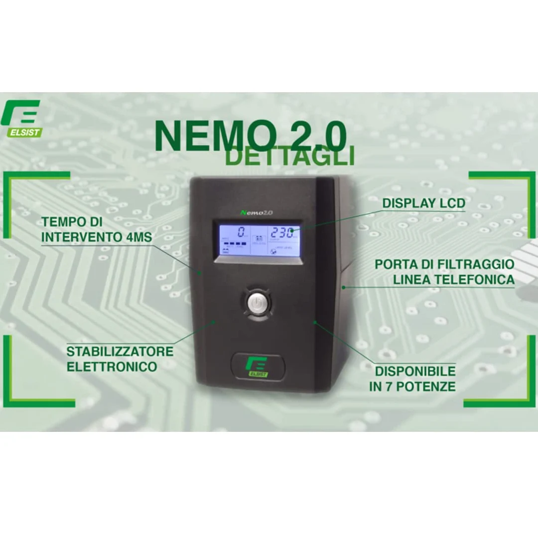 ELSIST NEMO 2.0 120 UPS 1200VA 600W GRUPPO DI CONTINUITA' CON DISPLAY E SOFTWARE