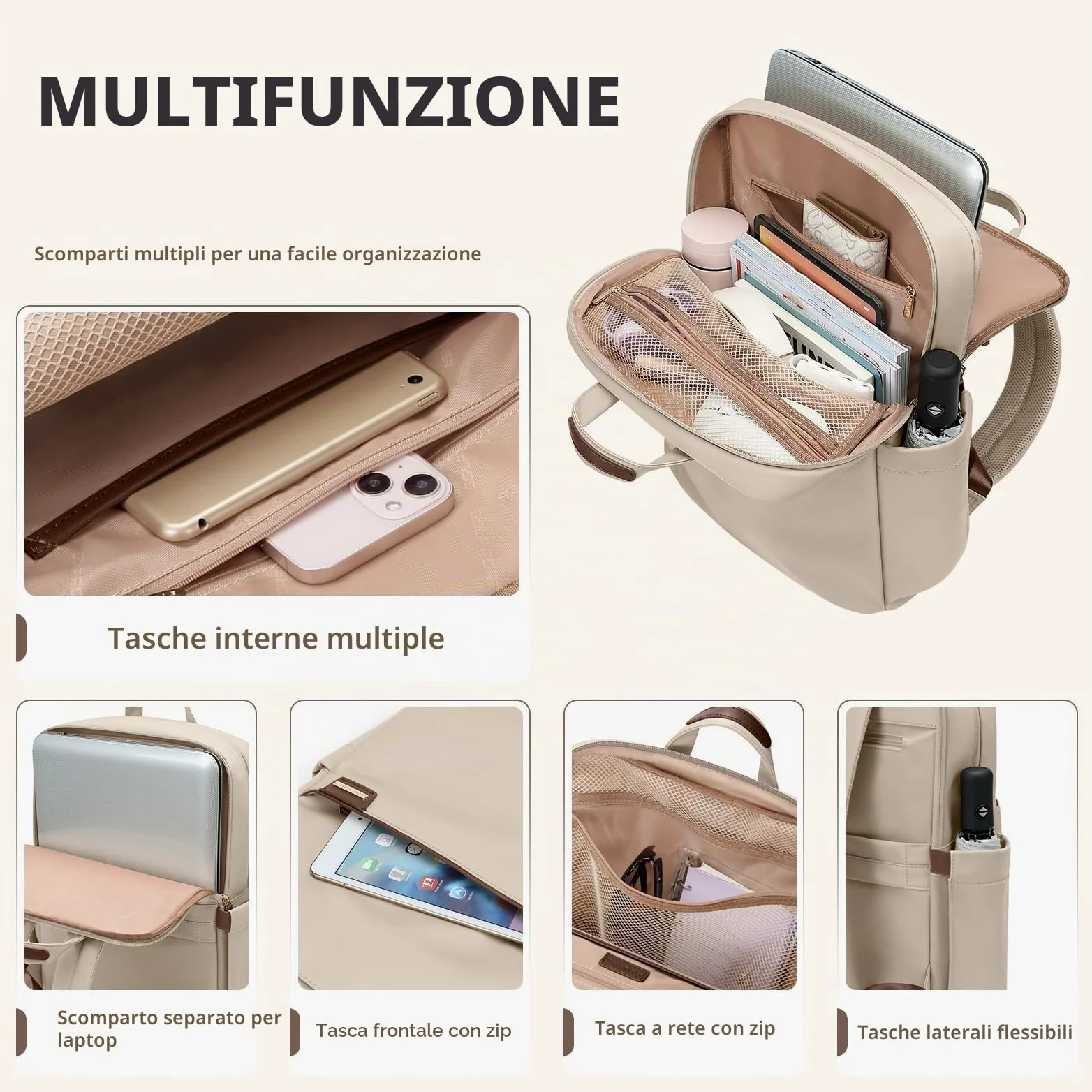 Zaino Porta PC Donna,Multifunzione 17.3 Pollici Zaino Donna Antifurto Zaino Scuola Zaino per Computer Zaino da Viaggio,Borse da Cabina per Easyjet, Zaino per Università