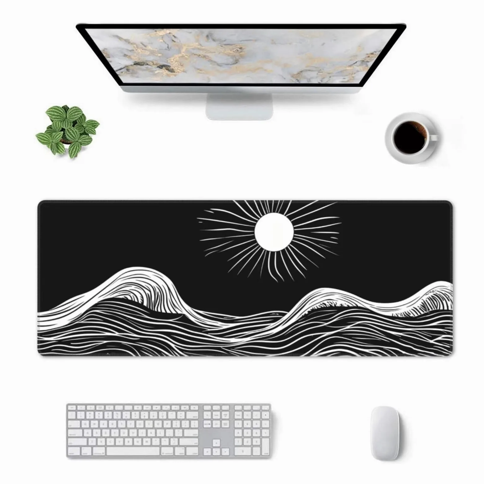 Tappetino Mouse, Tappetino Mouse Gaming Grande XXL 1500x800x3mm Tappetino Scrivania Mouse Pad, Base in Gomma Antiscivolo, Bordi Cuciti,Lavabile, Mousepad per Ufficio e Gaming (Onda nera) R-260