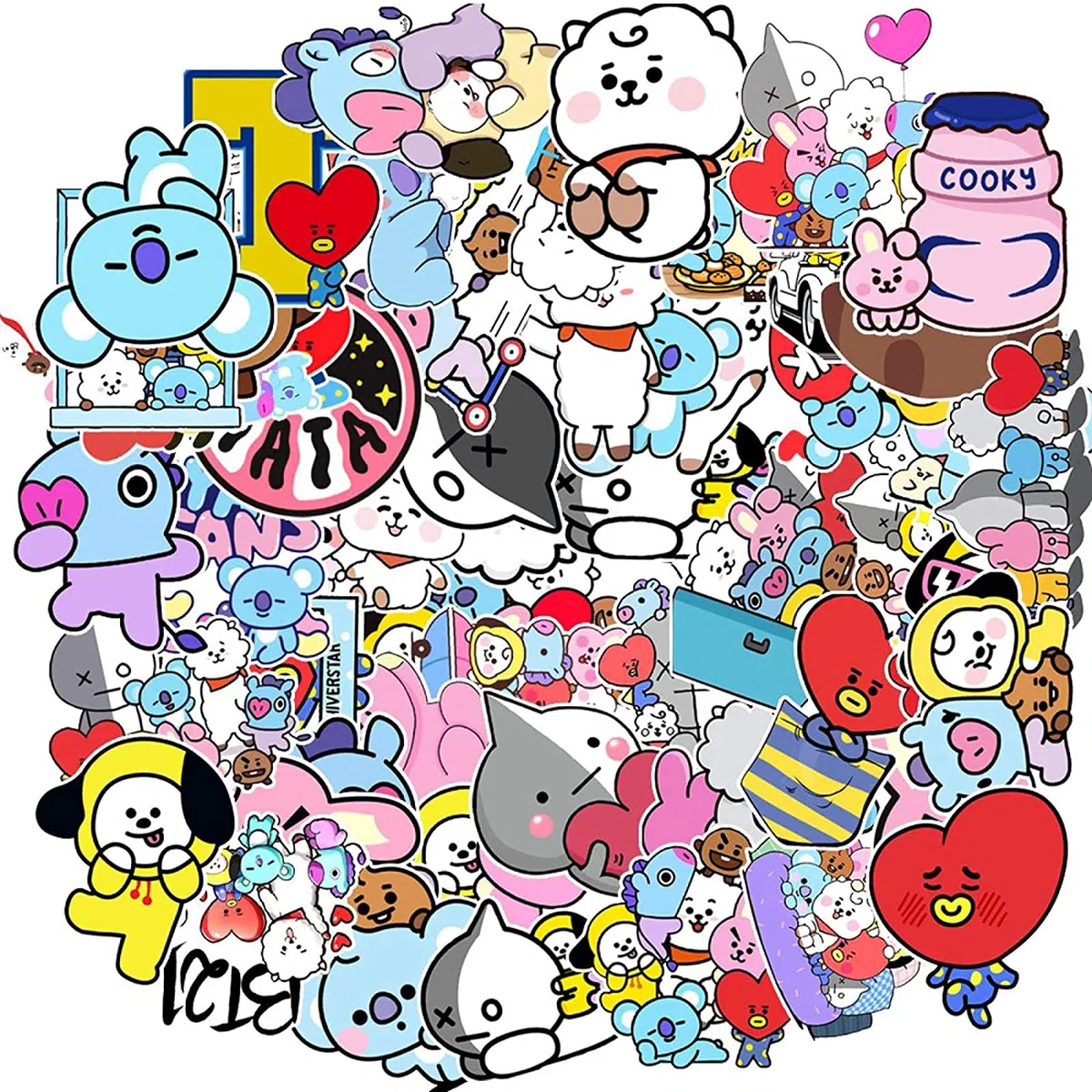 WiDream 100 Pezzi A-desivo G-raffiti Bt21, Impermeabili Vinile Caschi A-desivi Graffiti, Per Laptop, Skateboard, Valigie, Caschi, Telefoni Cellulari, Xbox, Macbook Adesivi Graffitii, (Adesivi 5-8 cm)