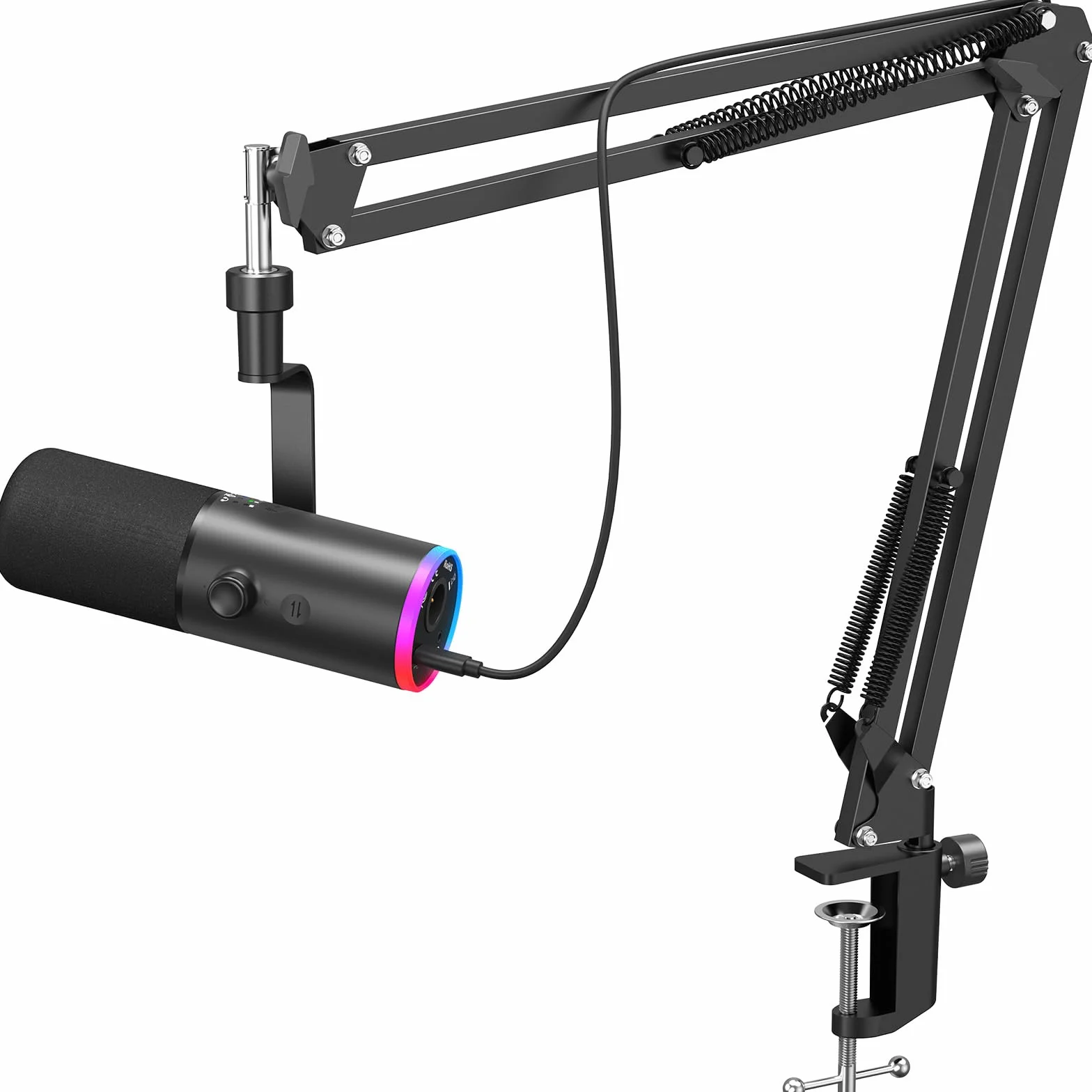 TONOR Microfono Gaming Dinamico per PC, Microfono Cardioide Streaming XLR/USB con Braccio per Podcasting/Studio, Cancellazione Rumore IA, RGB Controllabile, Jack Cuffie 3,5 mm, Nero, TD510 AIR H+