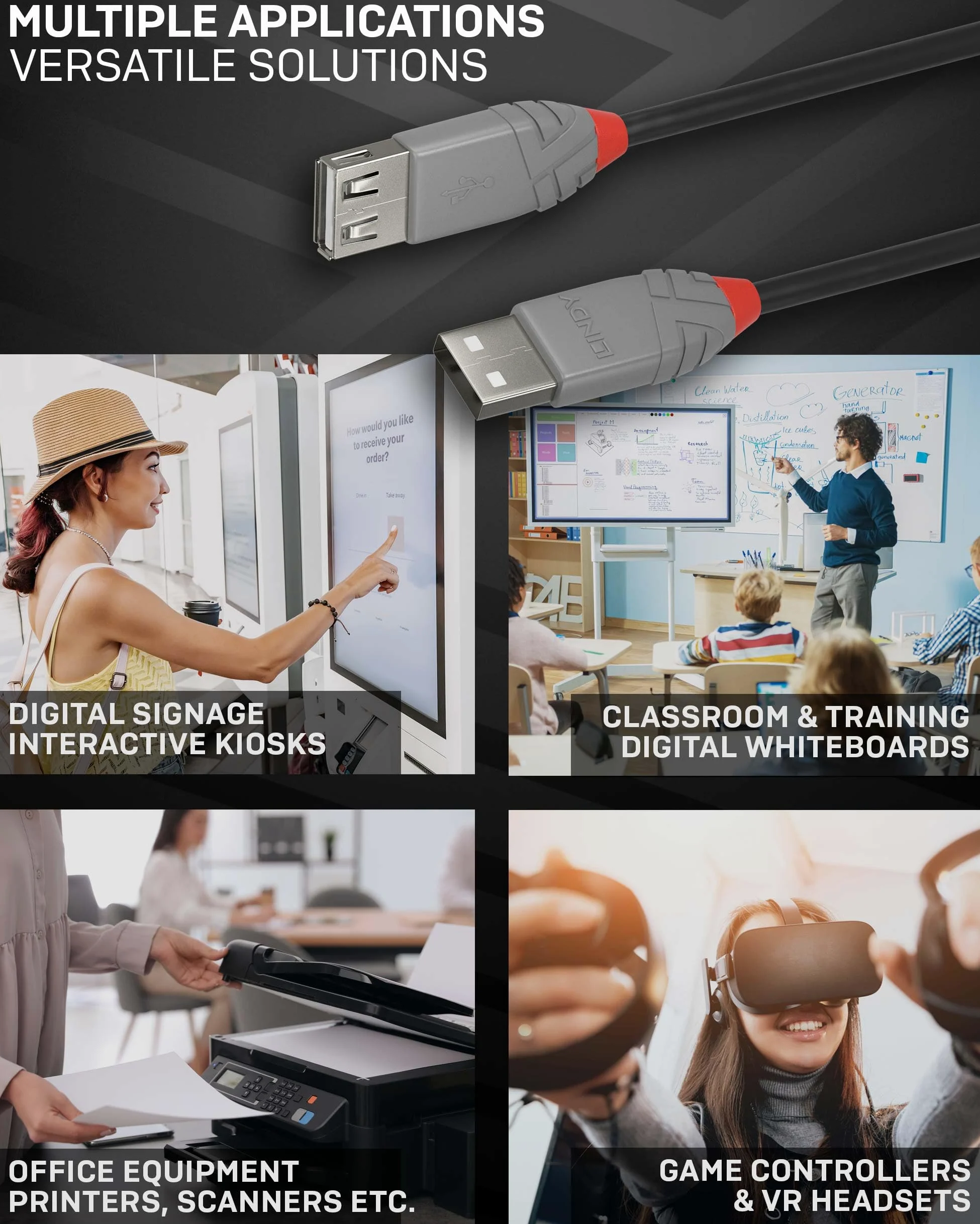 Lindy - Cavo Prolunga USB 2.0 Anthra Line 3 Metri, Connettore USB Tipo A Maschio a Femmina, velocità di Trasferimento Dati Speed Fino a 480Mbps per Tastiera, Stampante, Fotocamera, Hard Disk