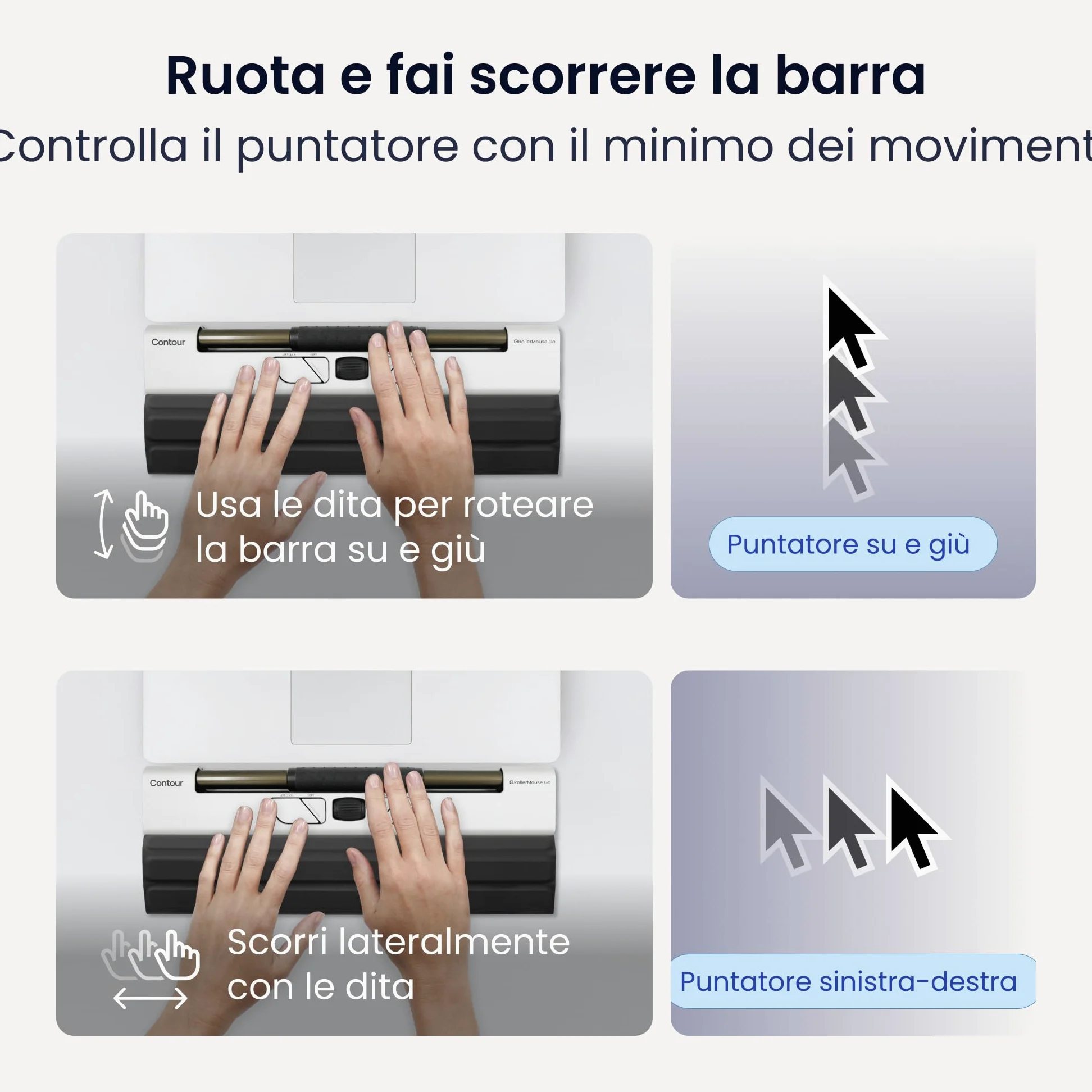 Contour RollerMouse Go - Mouse ergonomico centrato per il sollievo del tunnel carpale, mouse da viaggio compatto con Bluetooth e USB, design ambidestro a 5 pulsanti, compatibile con Mac e PC